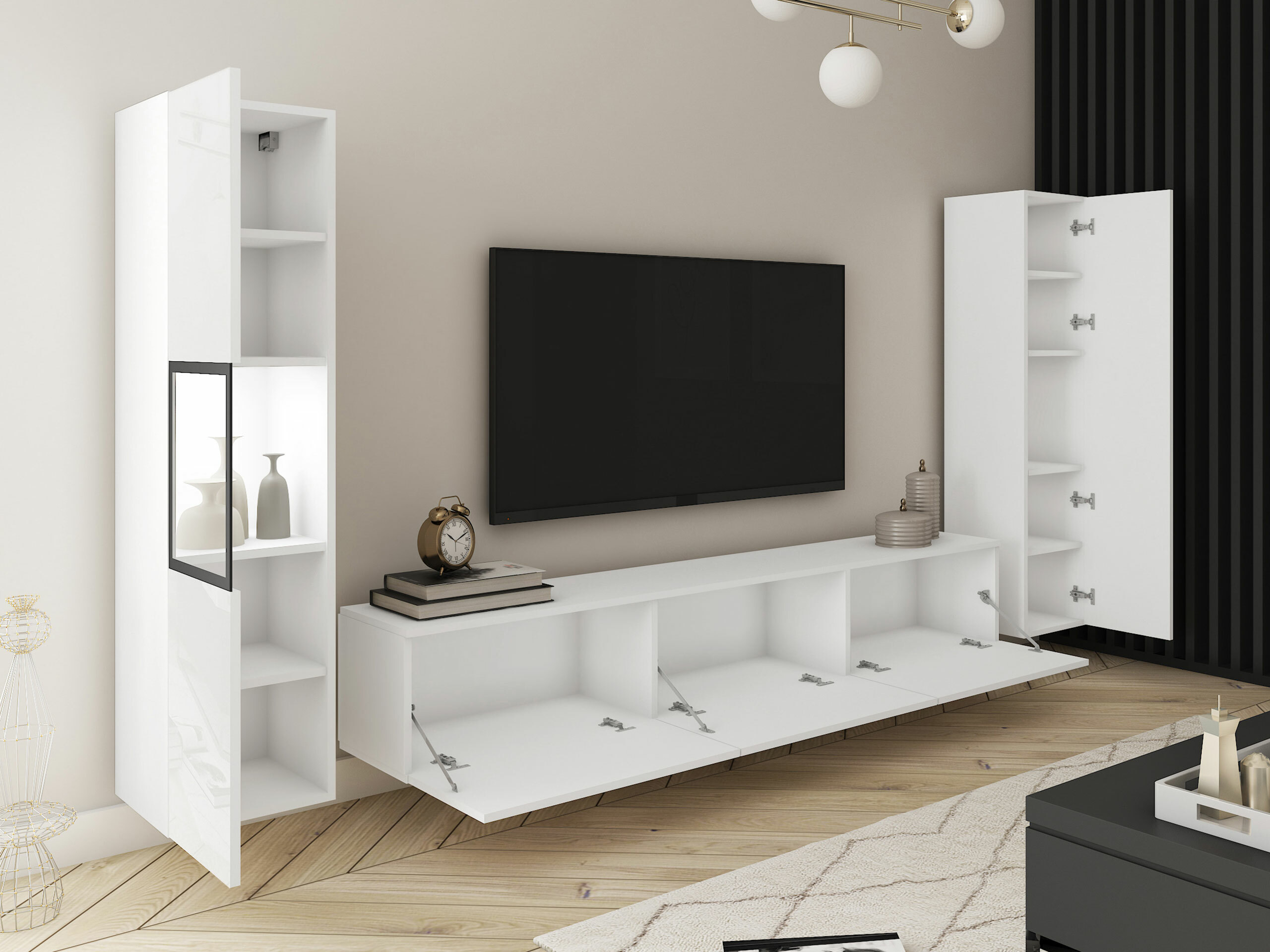 Wohnzimmer-Sets Sarasota 193 (Weiß + Weiß glänzend)