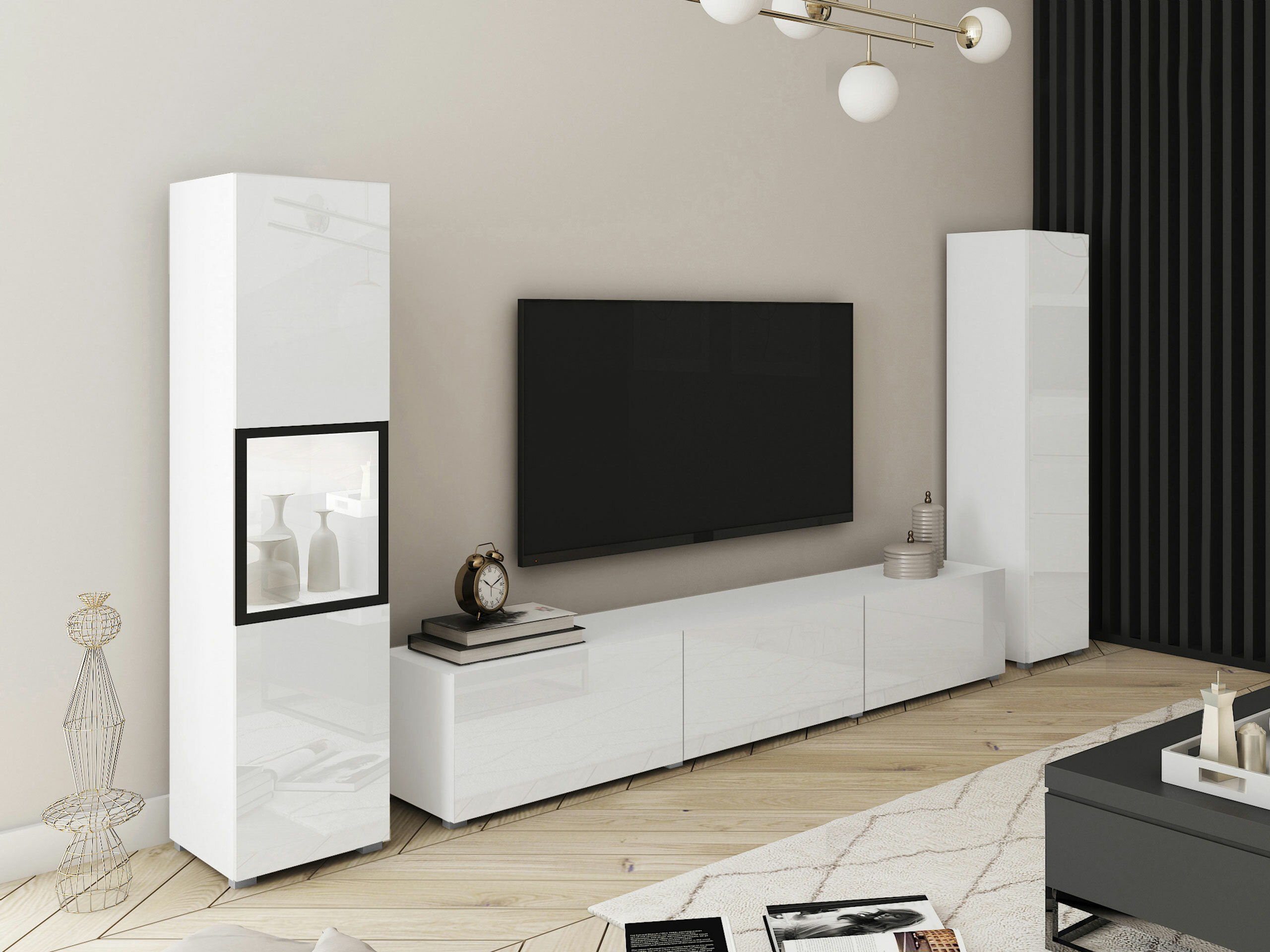 Wohnzimmer-Sets Sarasota 193 (Weiß + Weiß glänzend)
