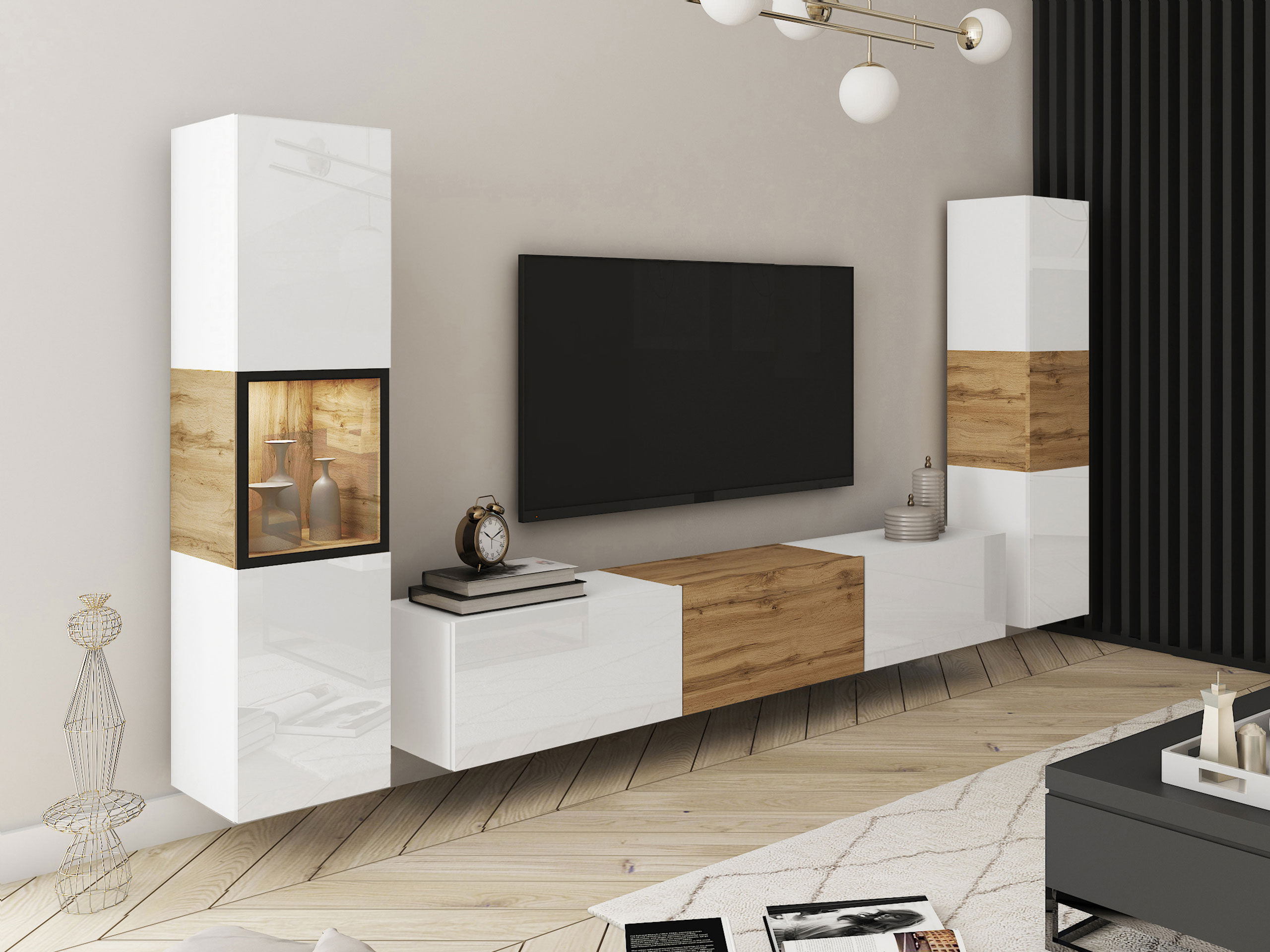 Wohnzimmer-Sets Sarasota 193 (Weiß + Wotan Eiche)