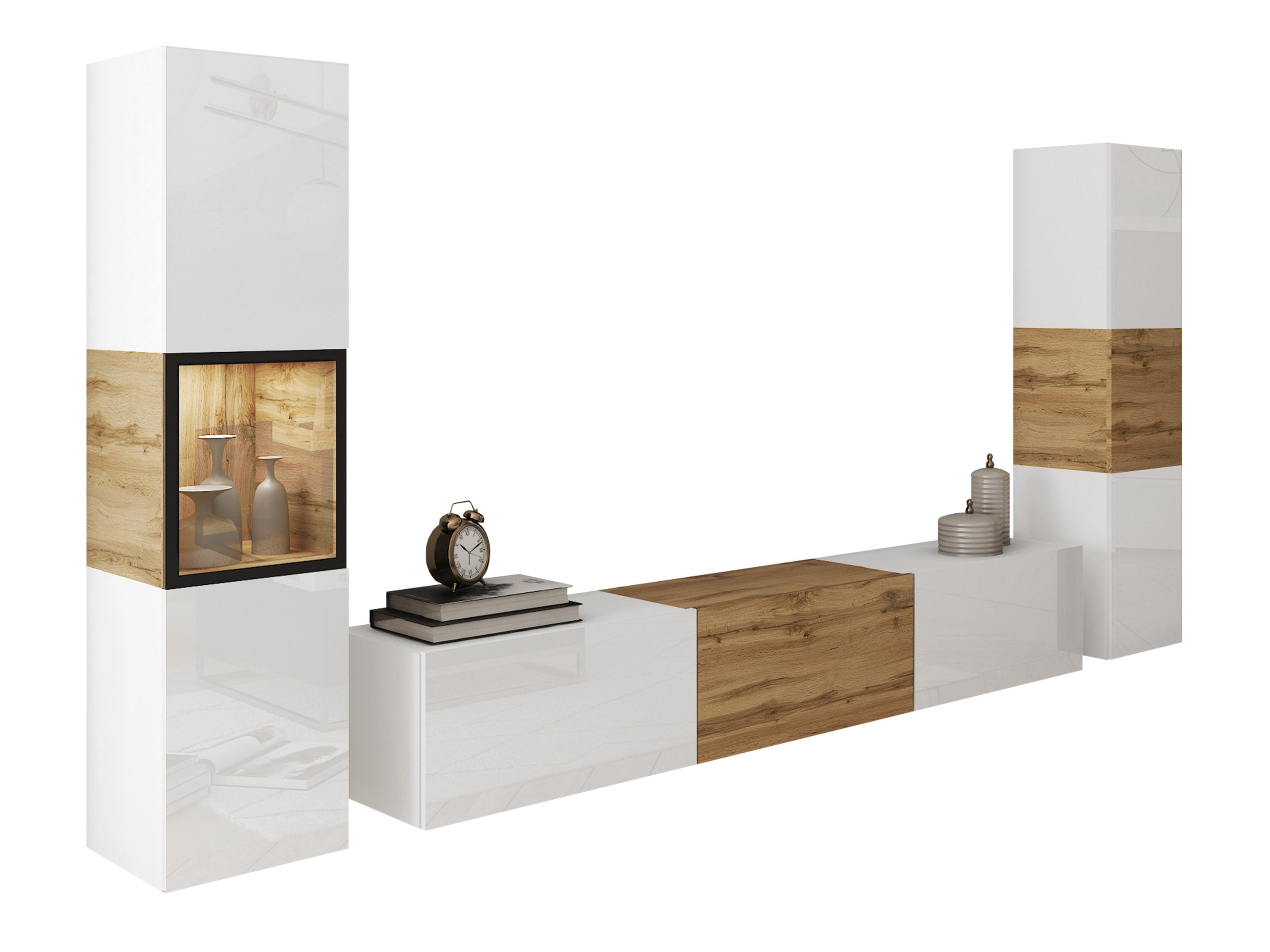 Wohnzimmer-Sets Sarasota 193 (Weiß + Wotan Eiche)