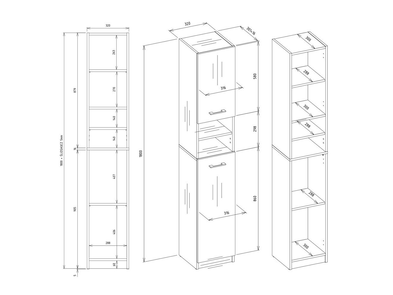 Stehender Badezimmerschrank Mandeville 152 (Anthrazit + Artisan Eichenholzoptik)