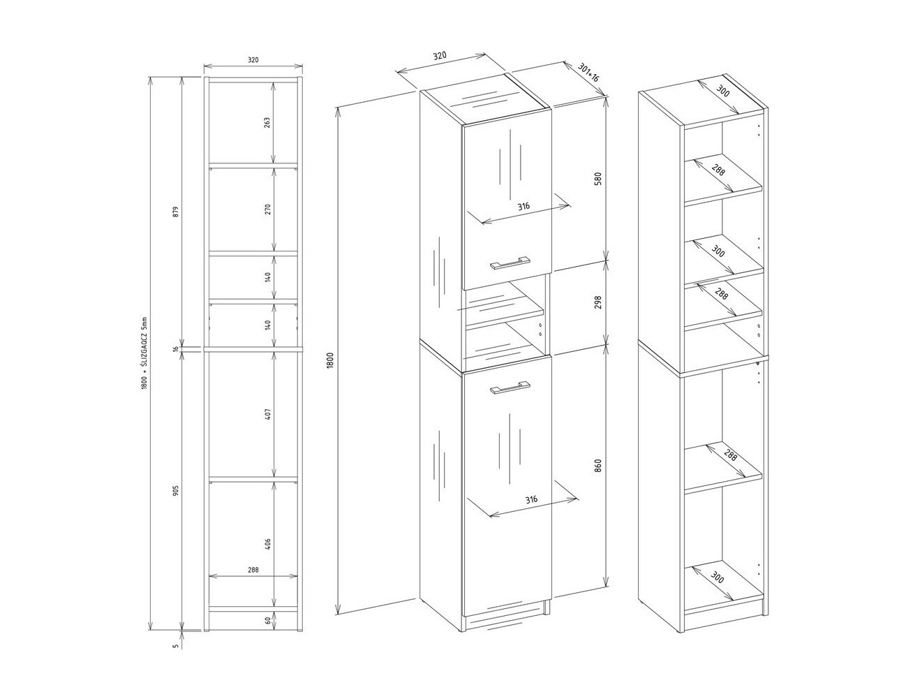 Stehender Badezimmerschrank Mandeville 152 (Weiß + Weiß gloss)
