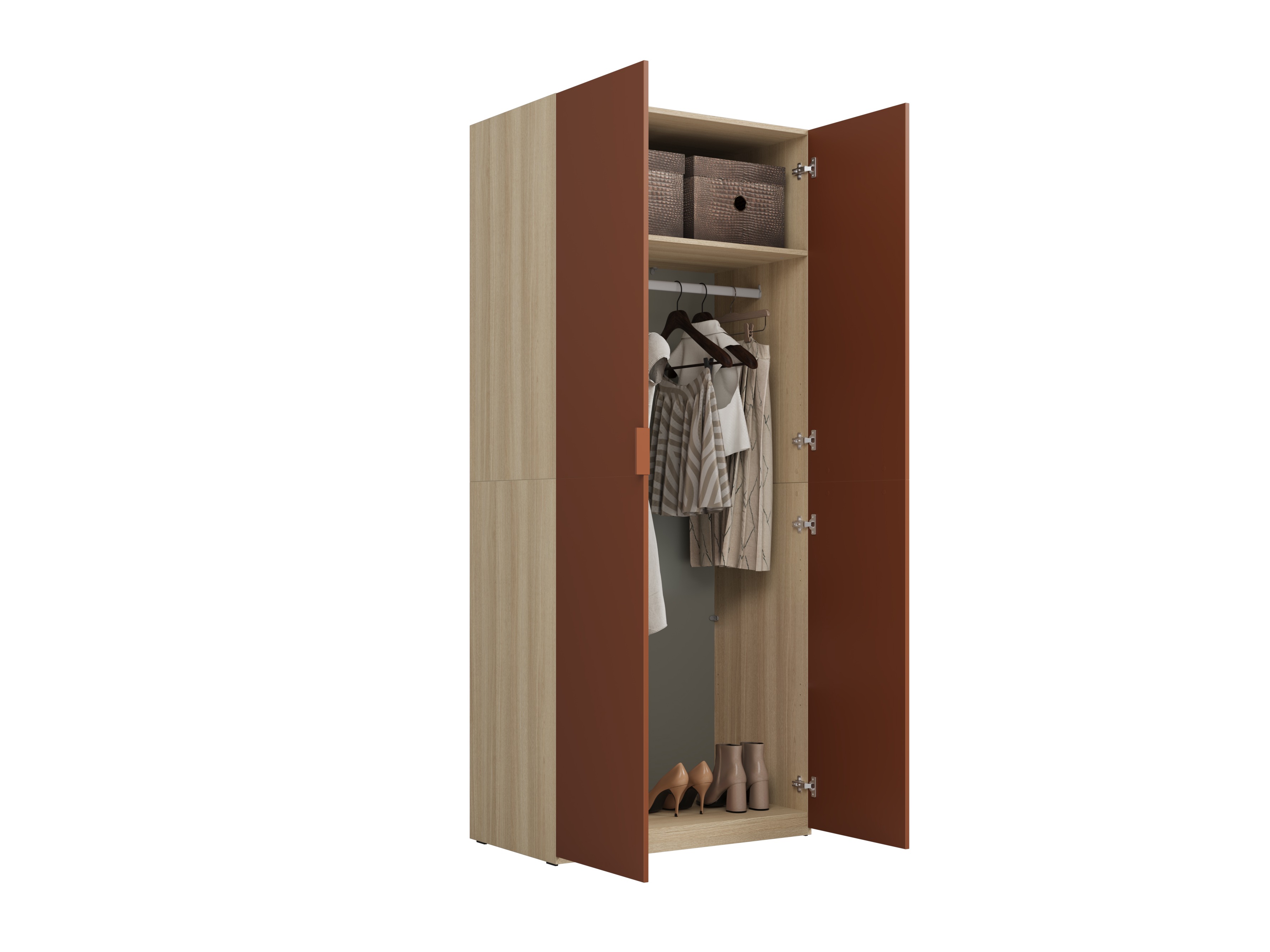 Kleiderschrank Austin 387 (Orange + Eichenholzoptik)
