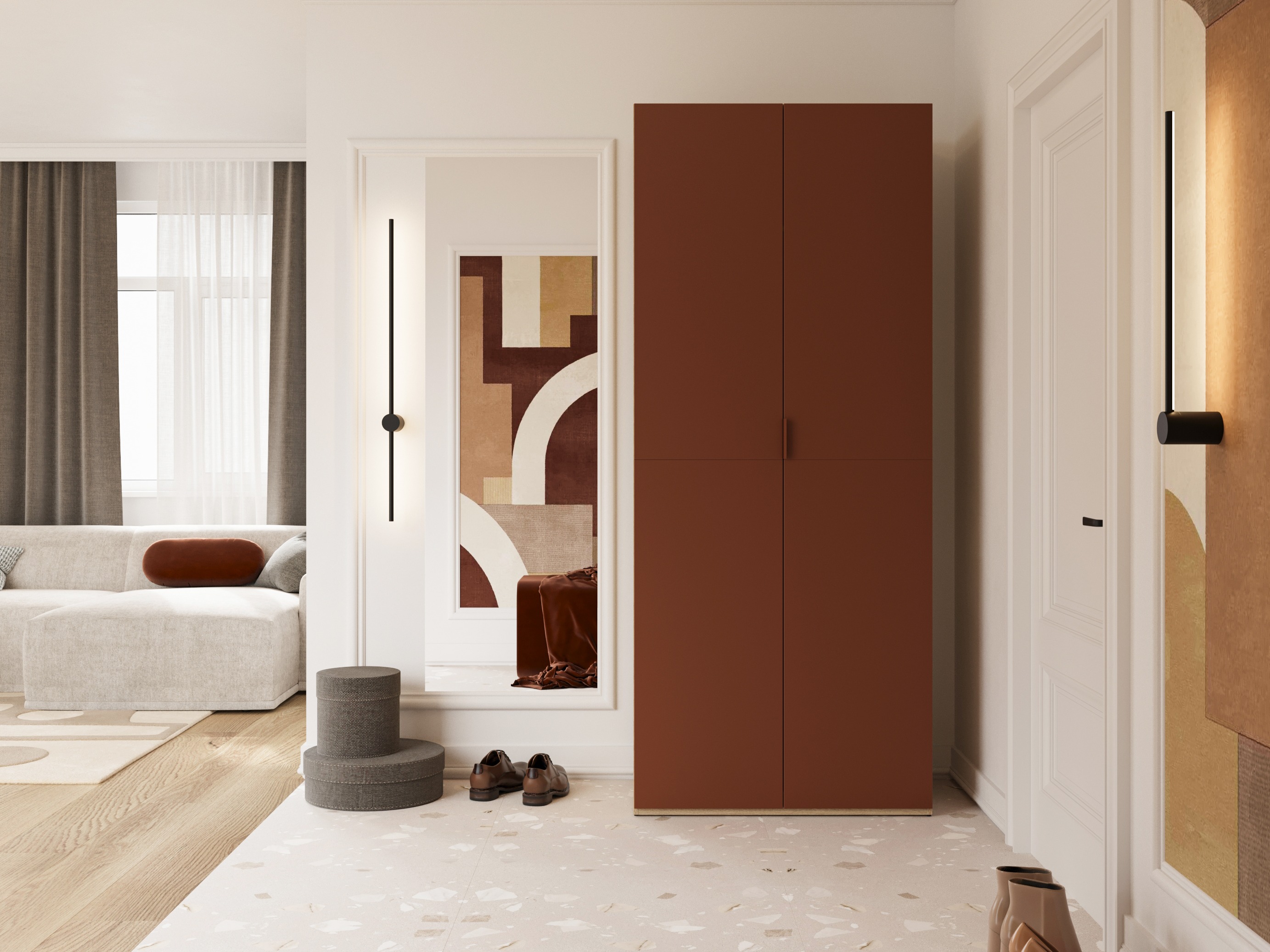 Kleiderschrank Austin 387 (Orange + Eichenholzoptik)