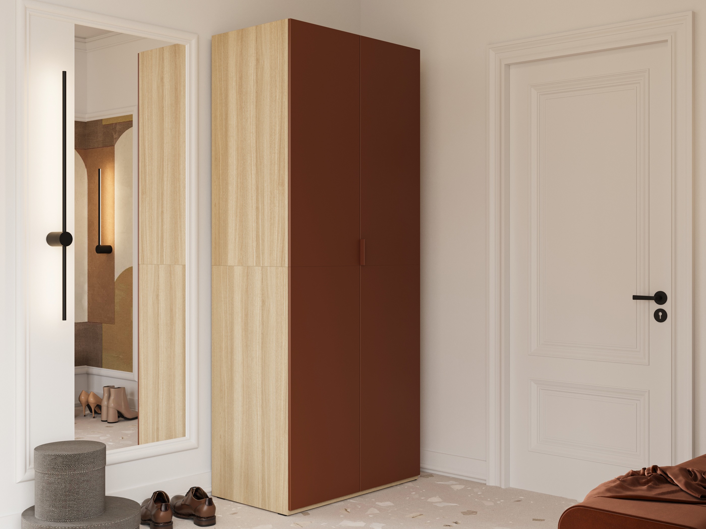 Kleiderschrank Austin 387 (Orange + Eichenholzoptik)