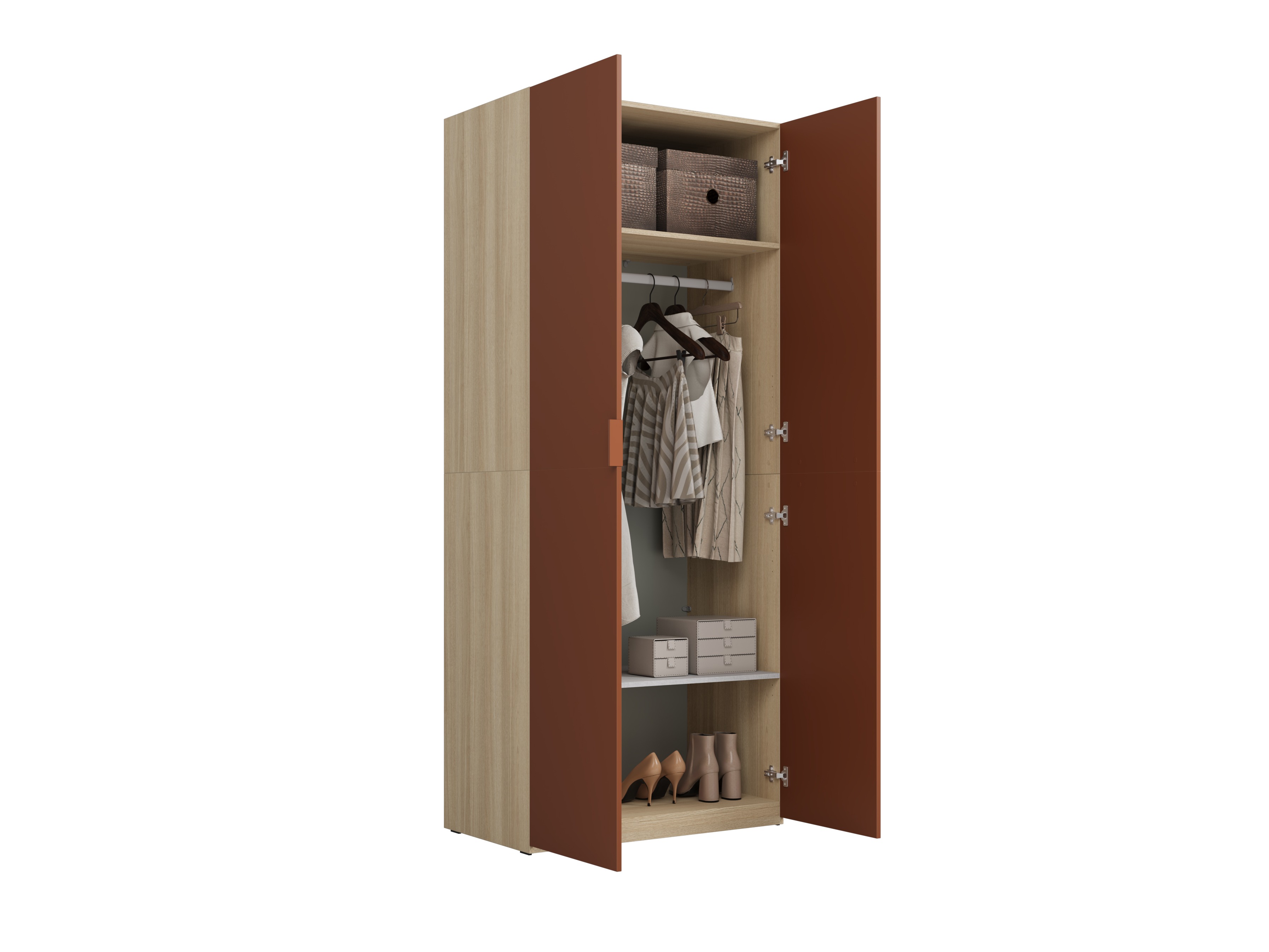 Kleiderschrank Austin 387 (Orange + Eichenholzoptik)