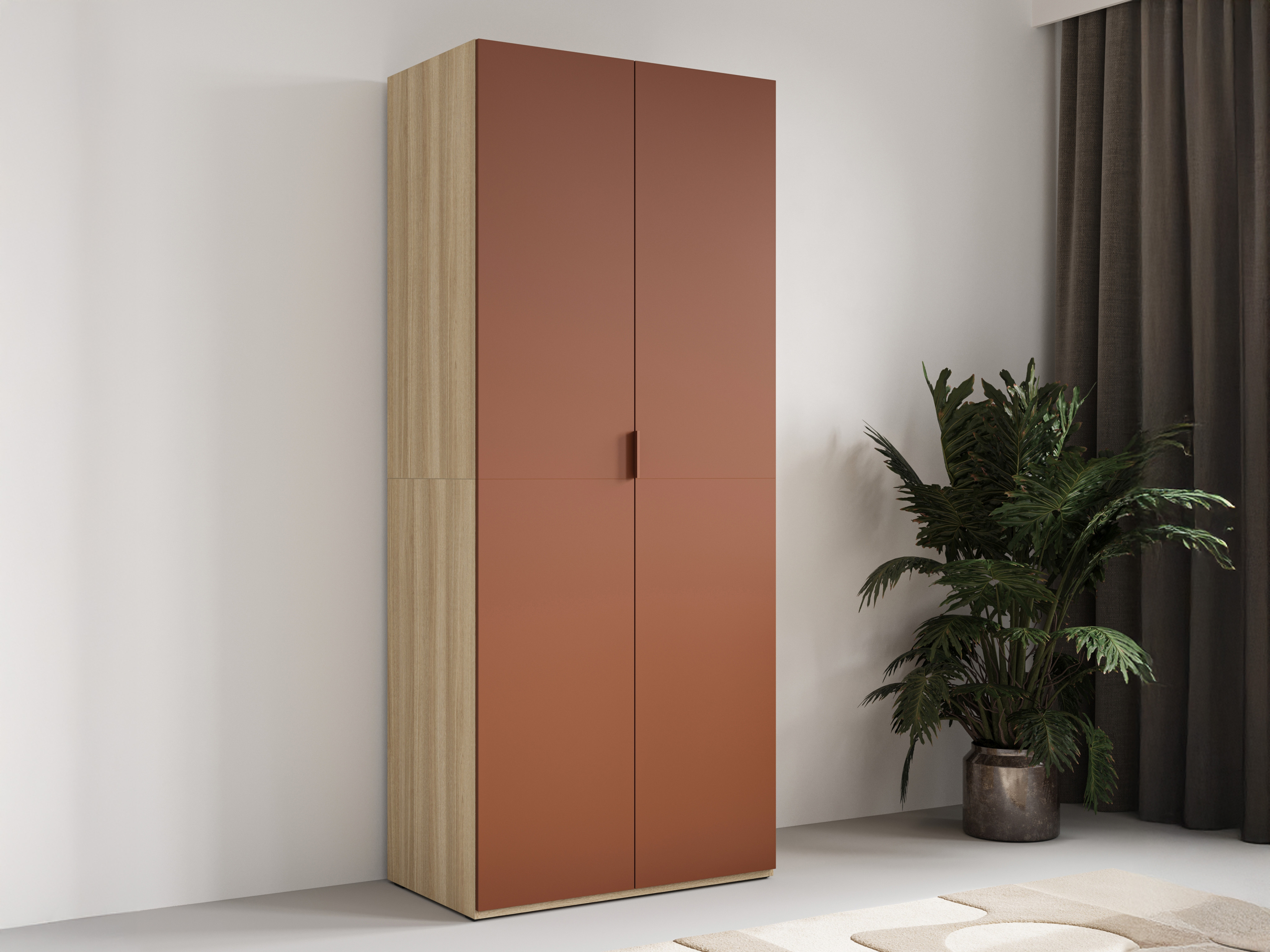 Kleiderschrank Austin 387 (Orange + Eichenholzoptik)