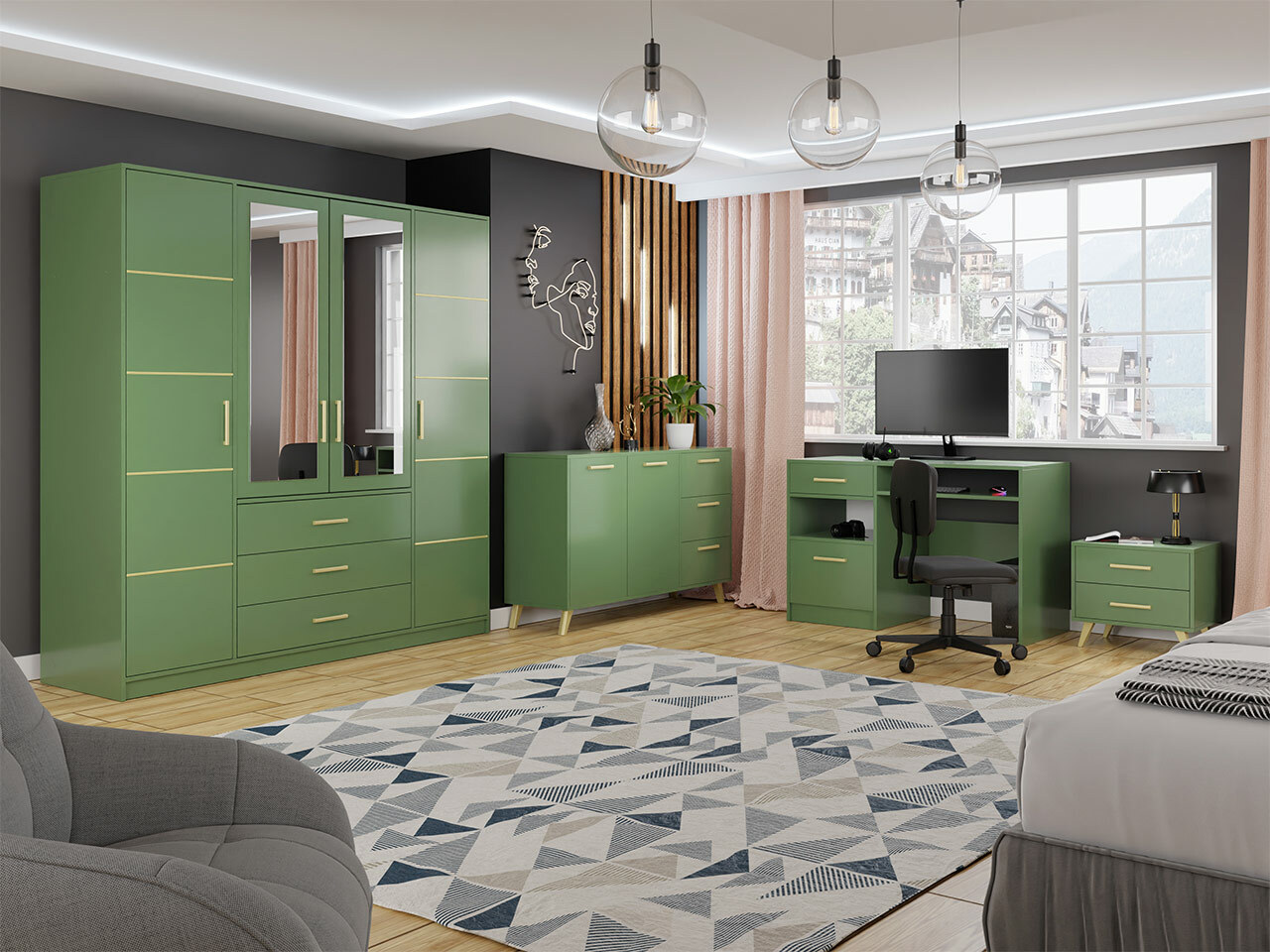 Bürotisch Delbalo 102 (Grün + Gold)