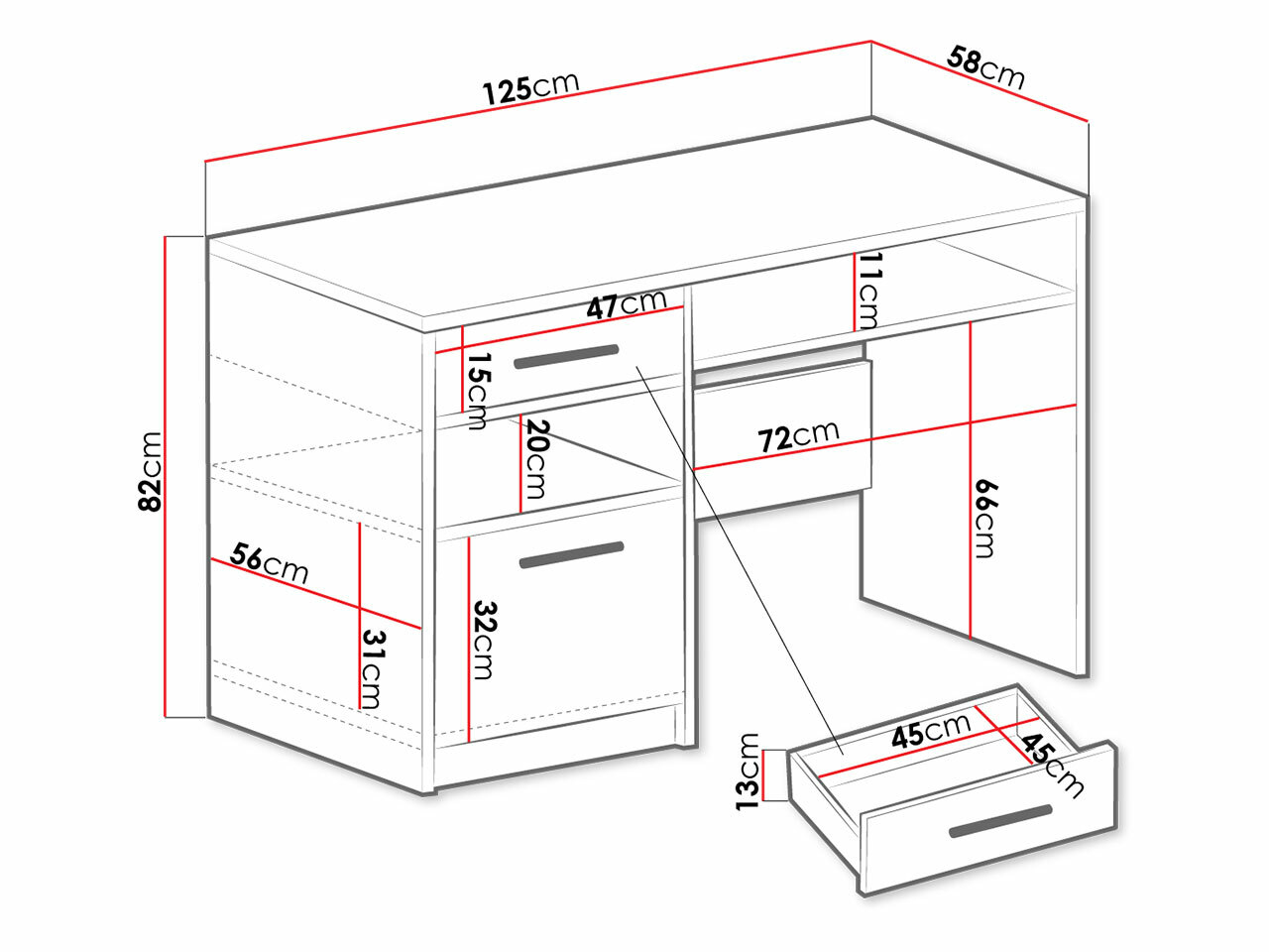 Bürotisch Dortivu (Weiß)