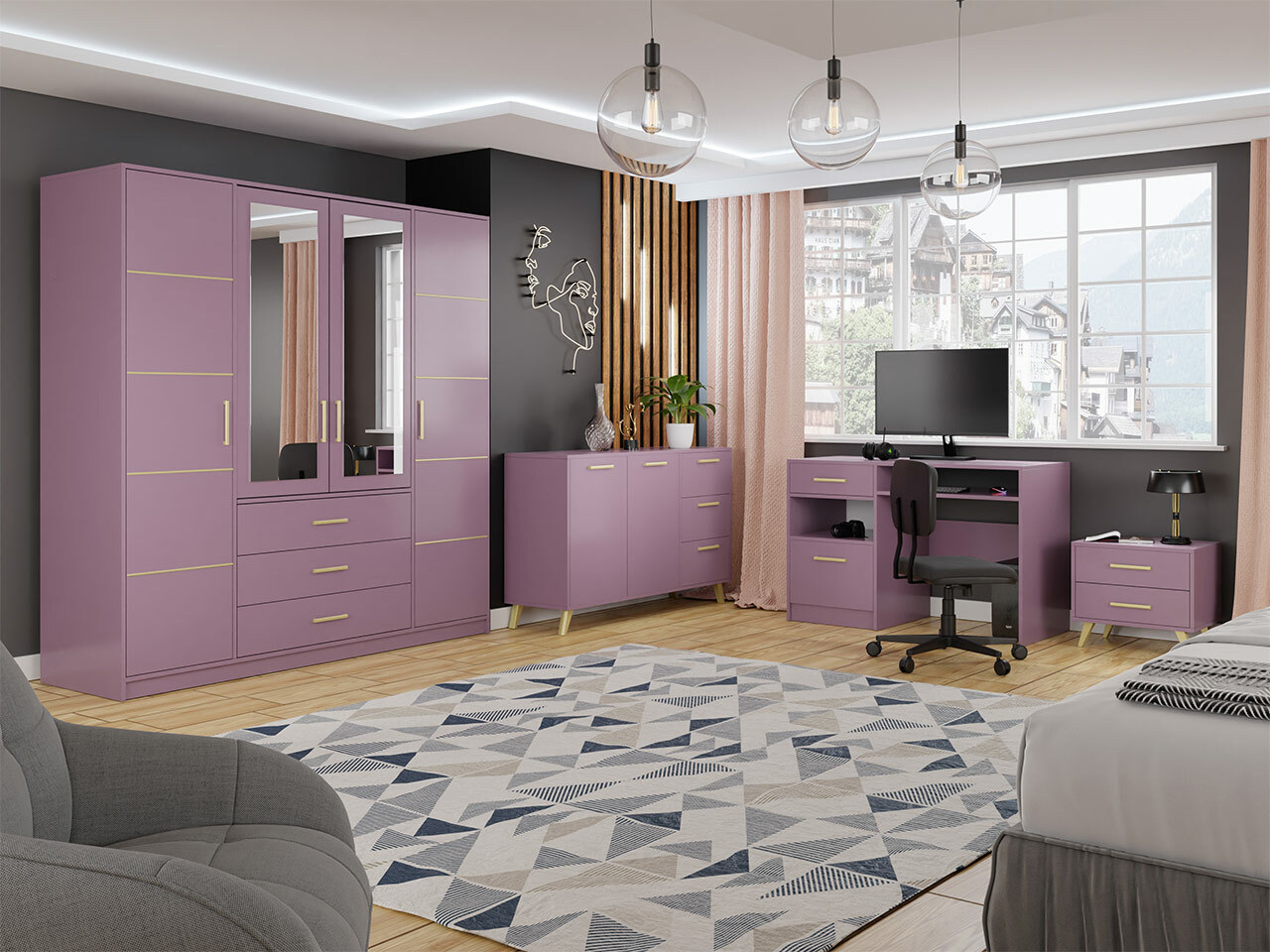 Kleiderschrank Delbalo 101 (Lila)