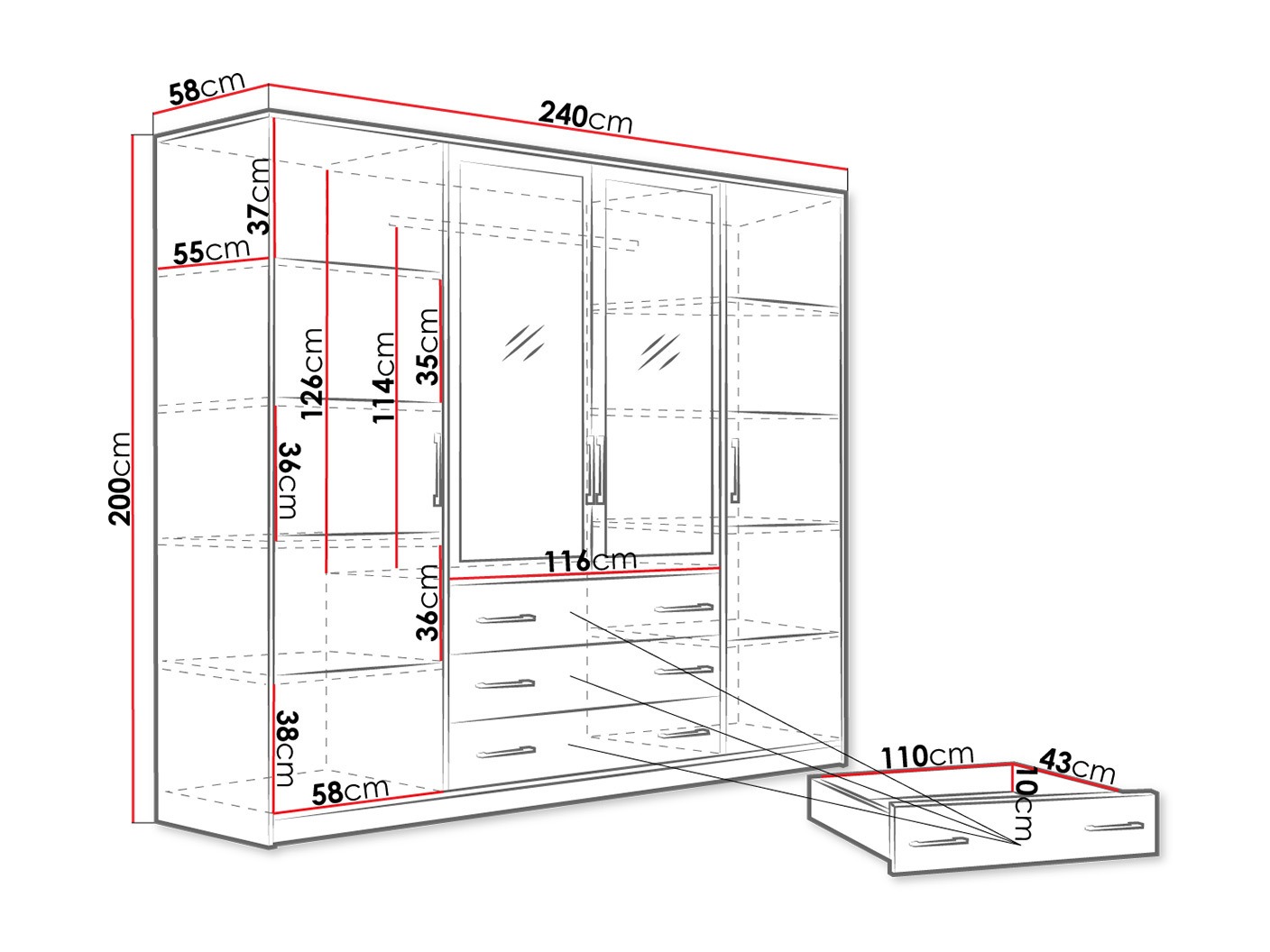 Kleiderschrank Dortivu III (Nein)