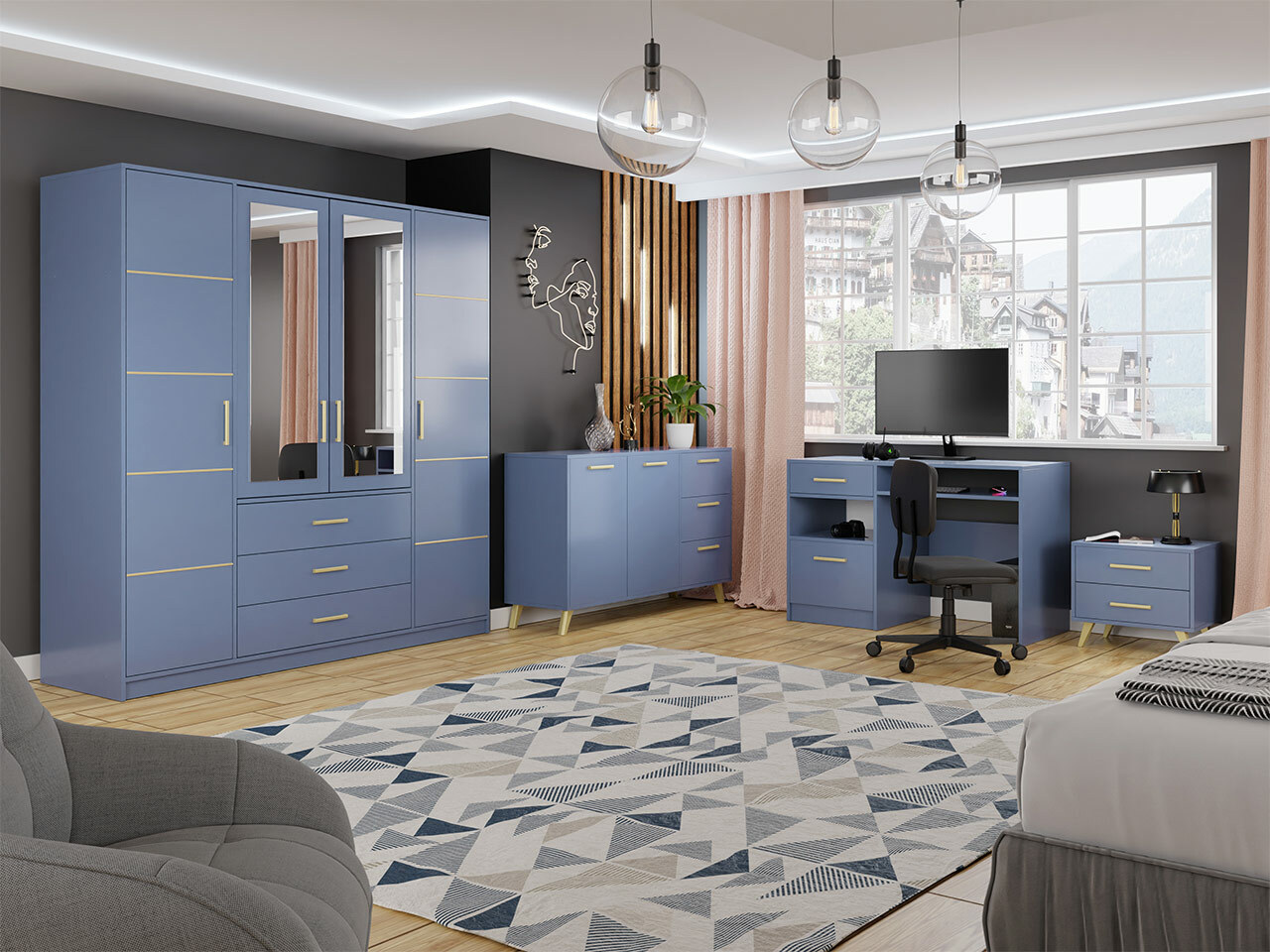 Kommoden Rosa (Blau + Gold)