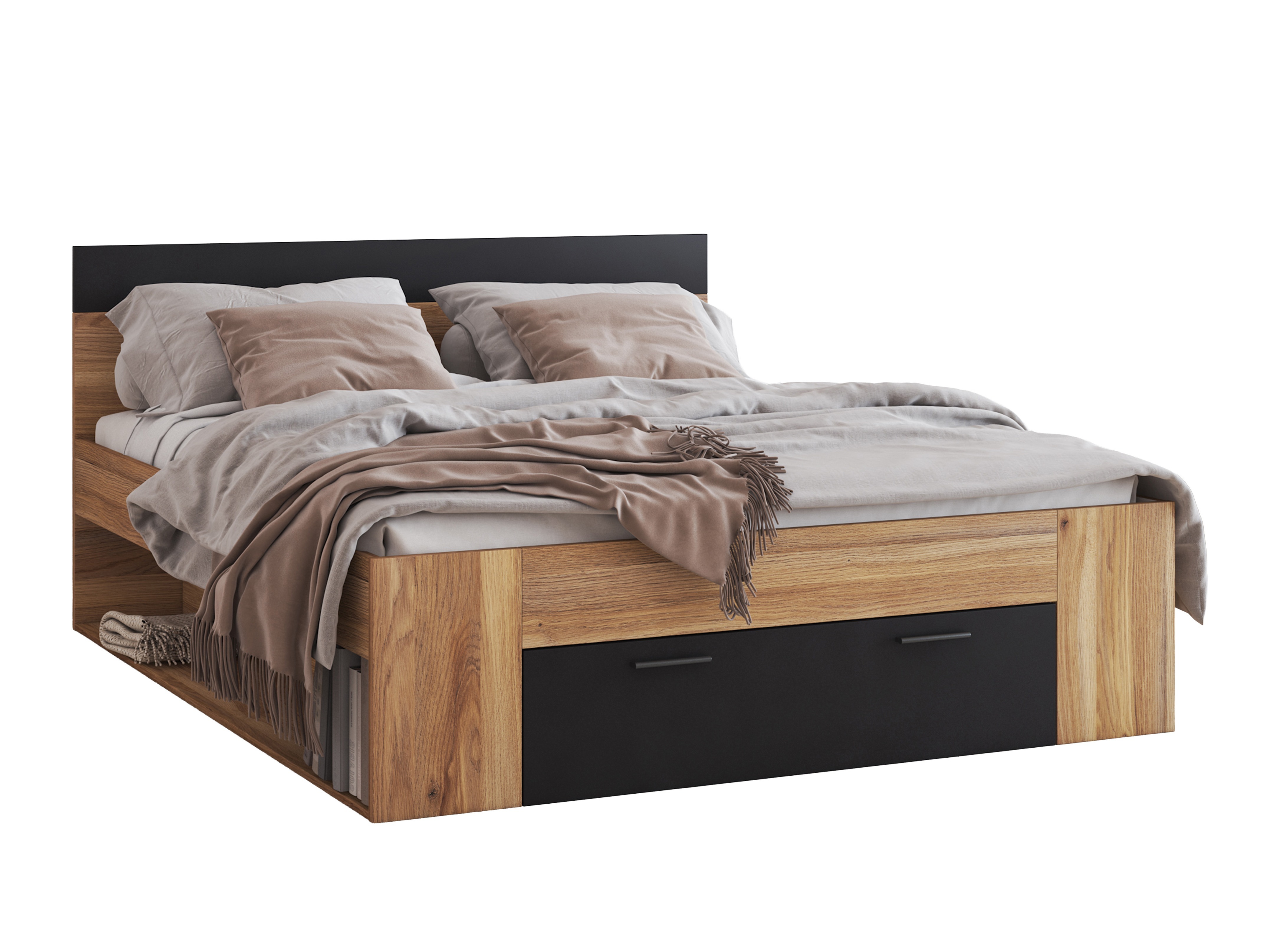 Bett Melvele 108 (Eichenholzoptik + Schwarz)