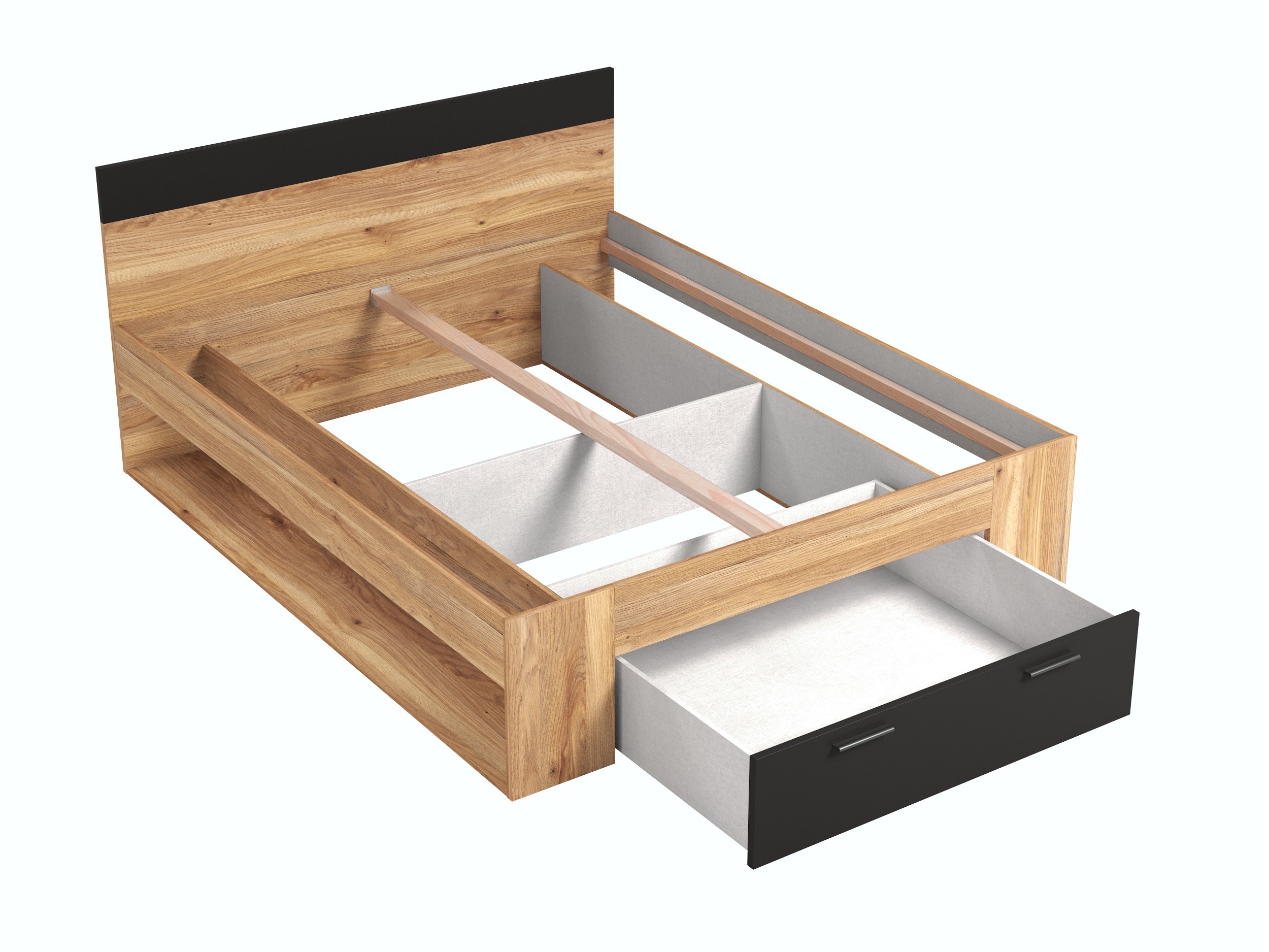 Bett Melvele 108 (Eichenholzoptik + Schwarz)