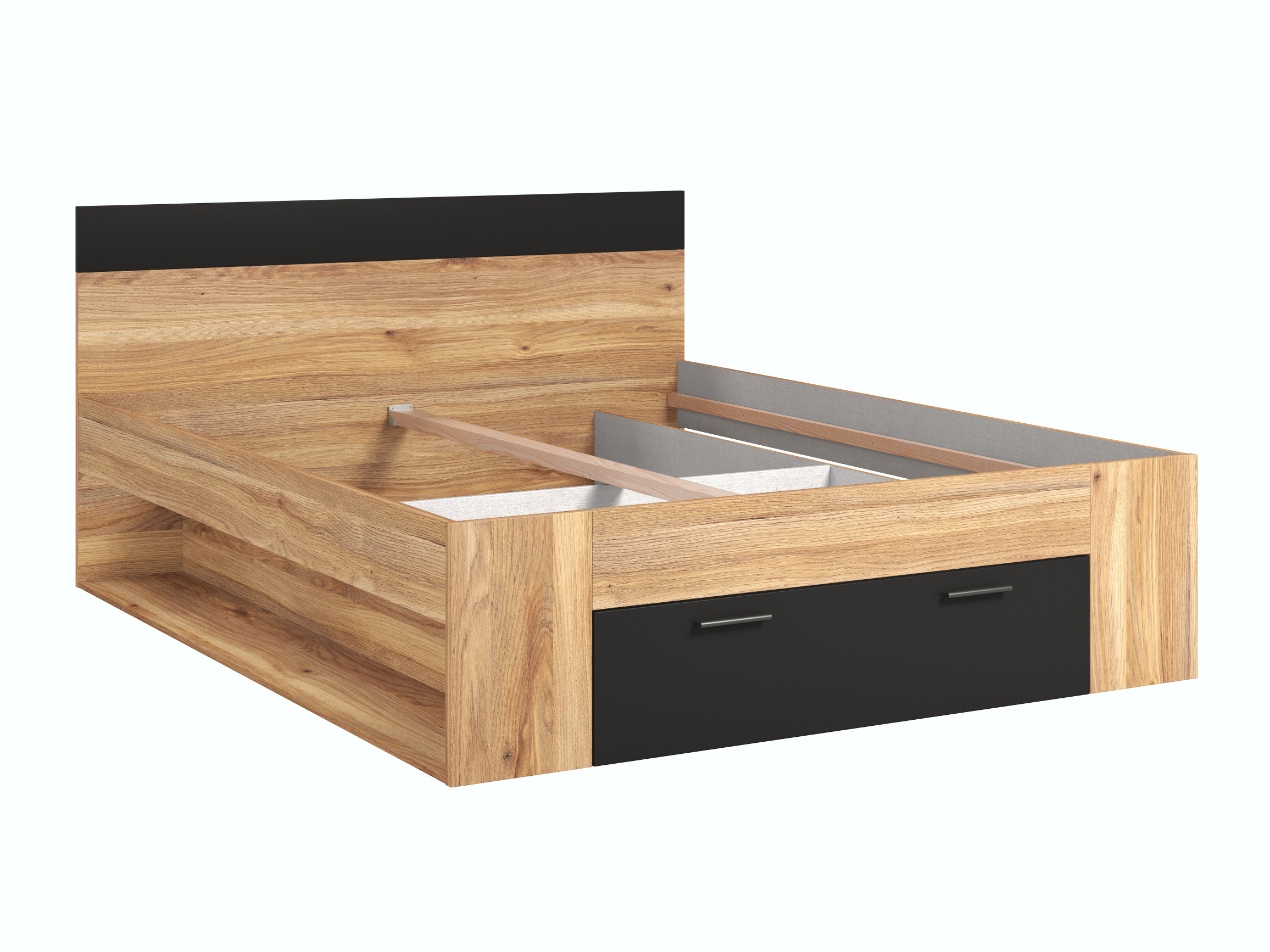 Bett Melvele 108 (Eichenholzoptik + Schwarz)