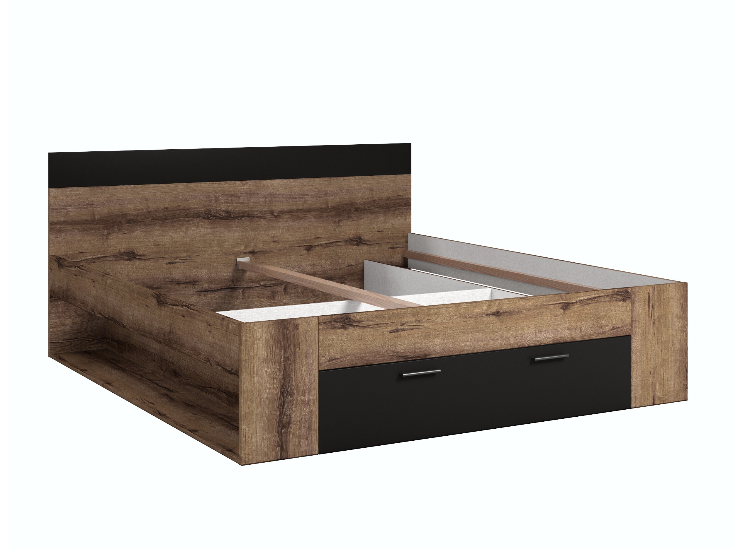 Bett Melvele 108 (Monastery Eichenholzoptik + Schwarz)