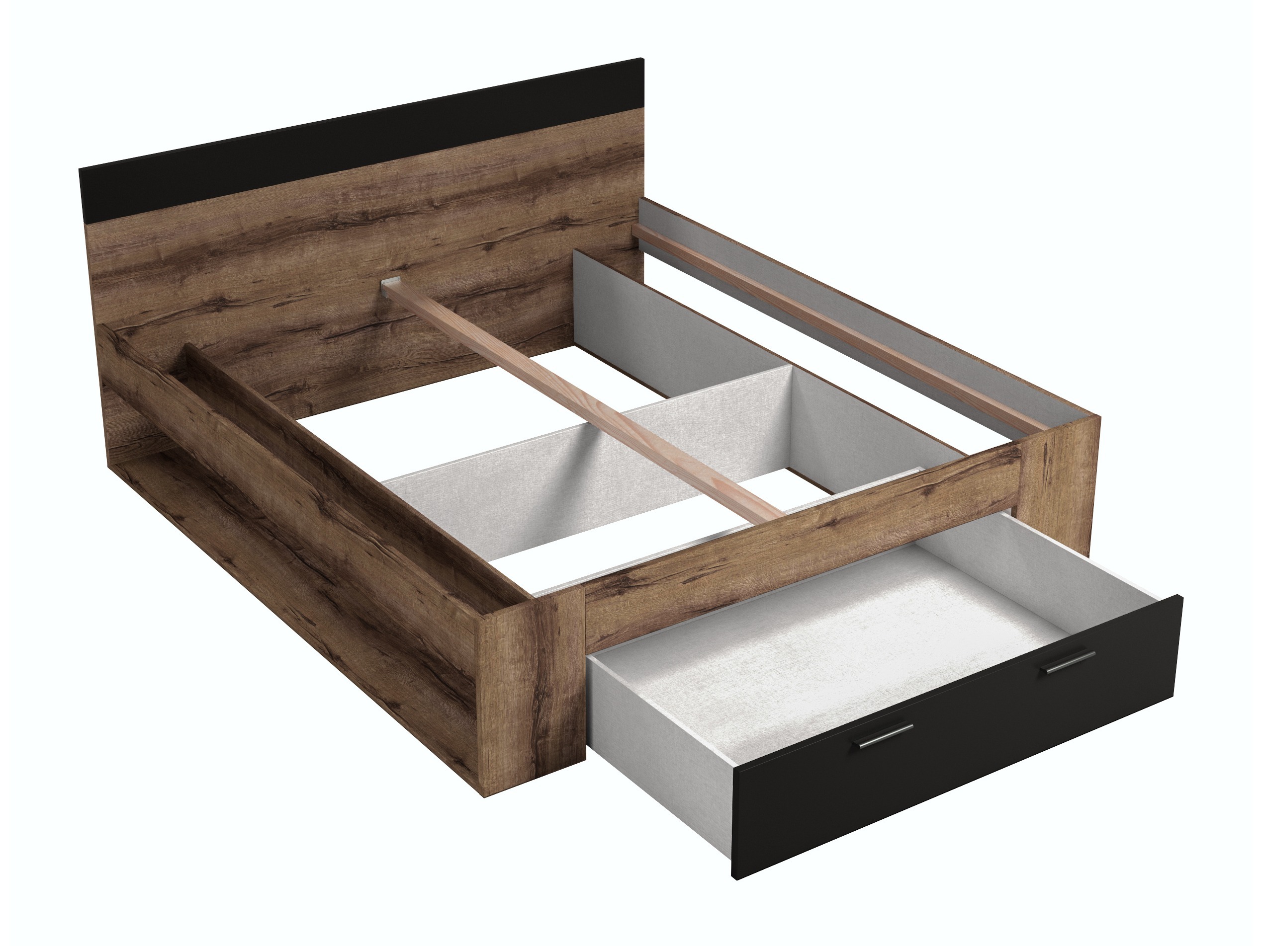Bett Melvele 108 (Monastery Eichenholzoptik + Schwarz)