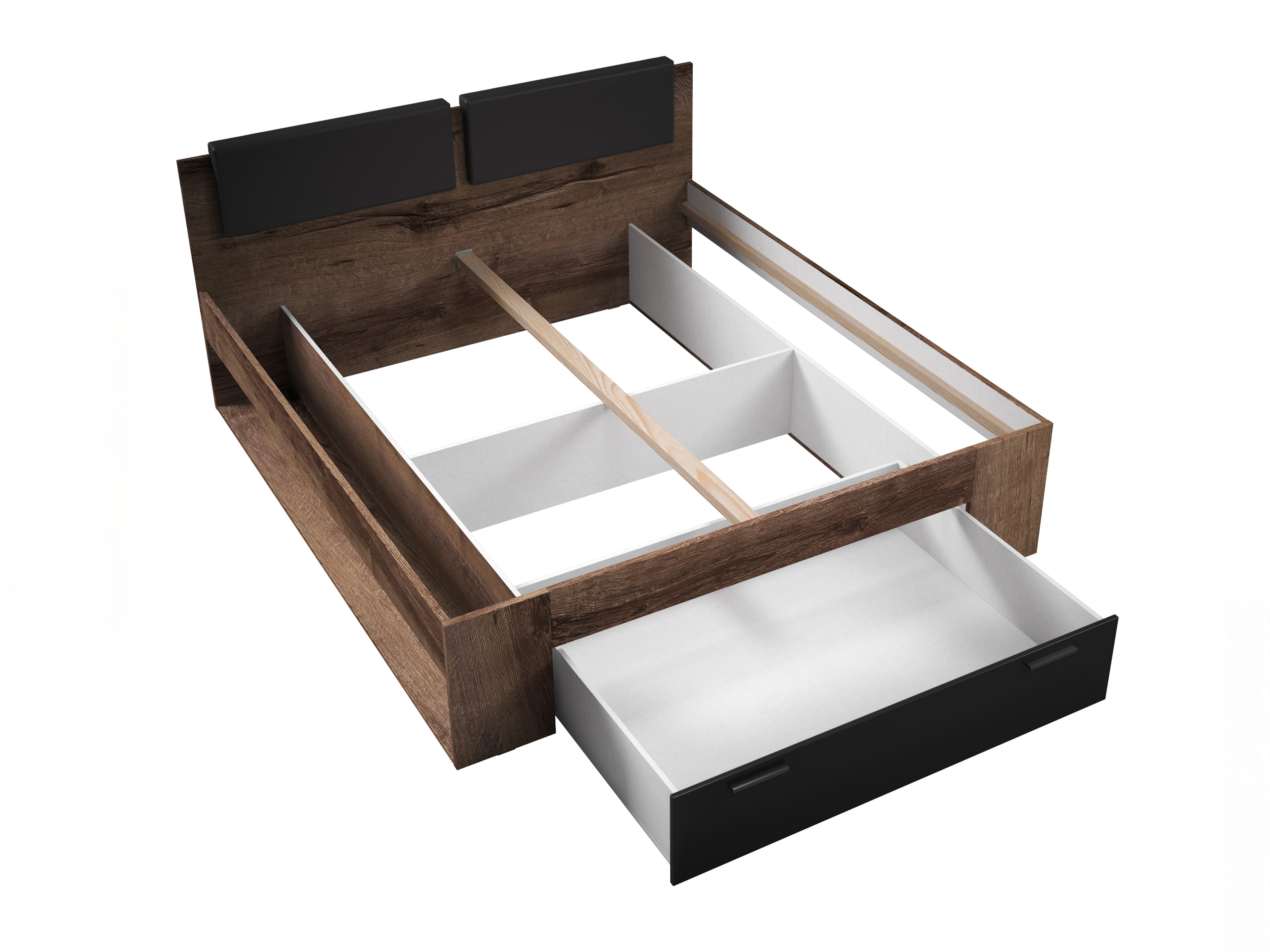 Bett Levruvu 106 (Monastery Eichenholzoptik + Schwarz glänzend)