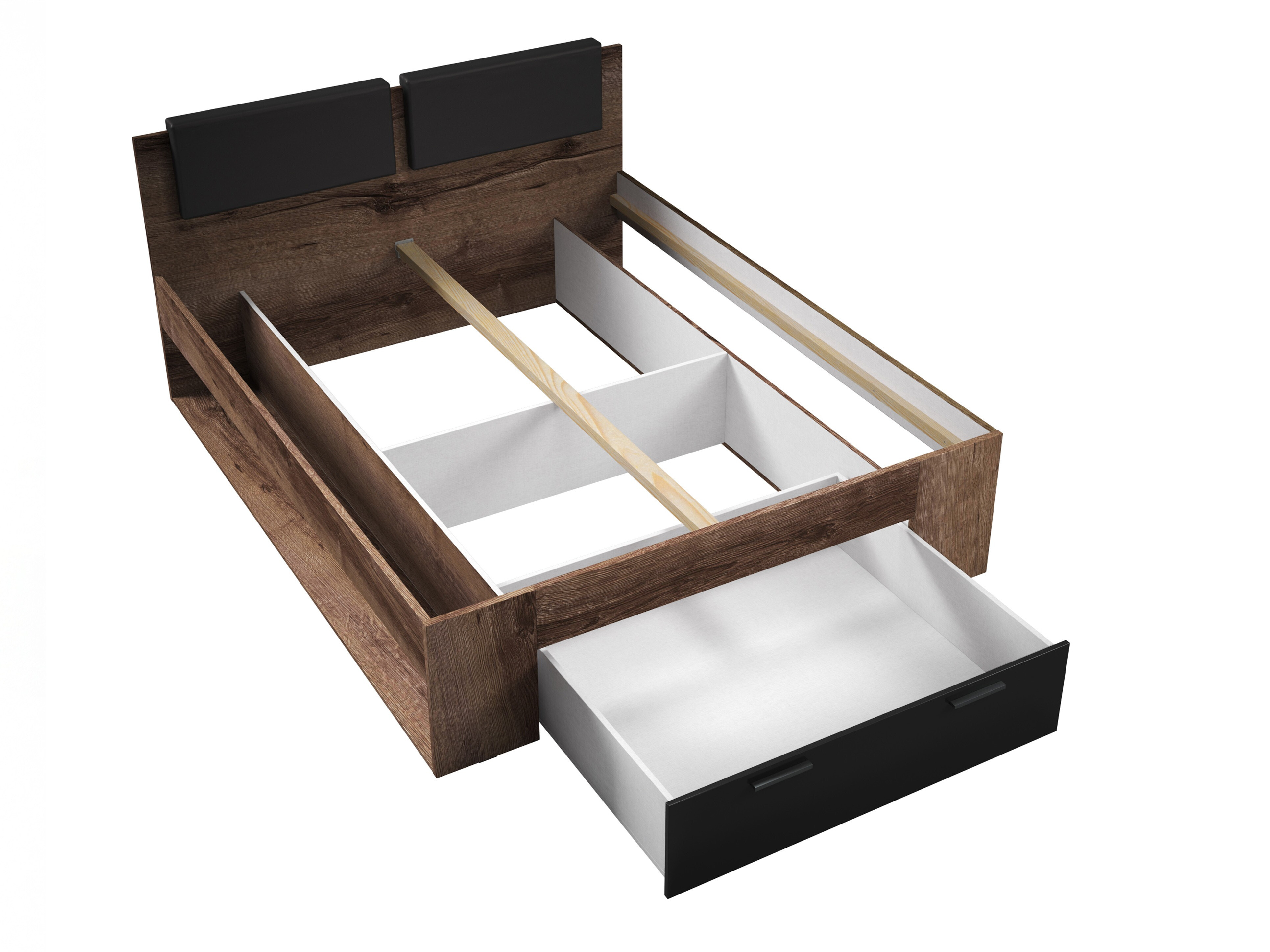 Bett Levruvu 106 (Monastery Eichenholzoptik + Schwarz glänzend)