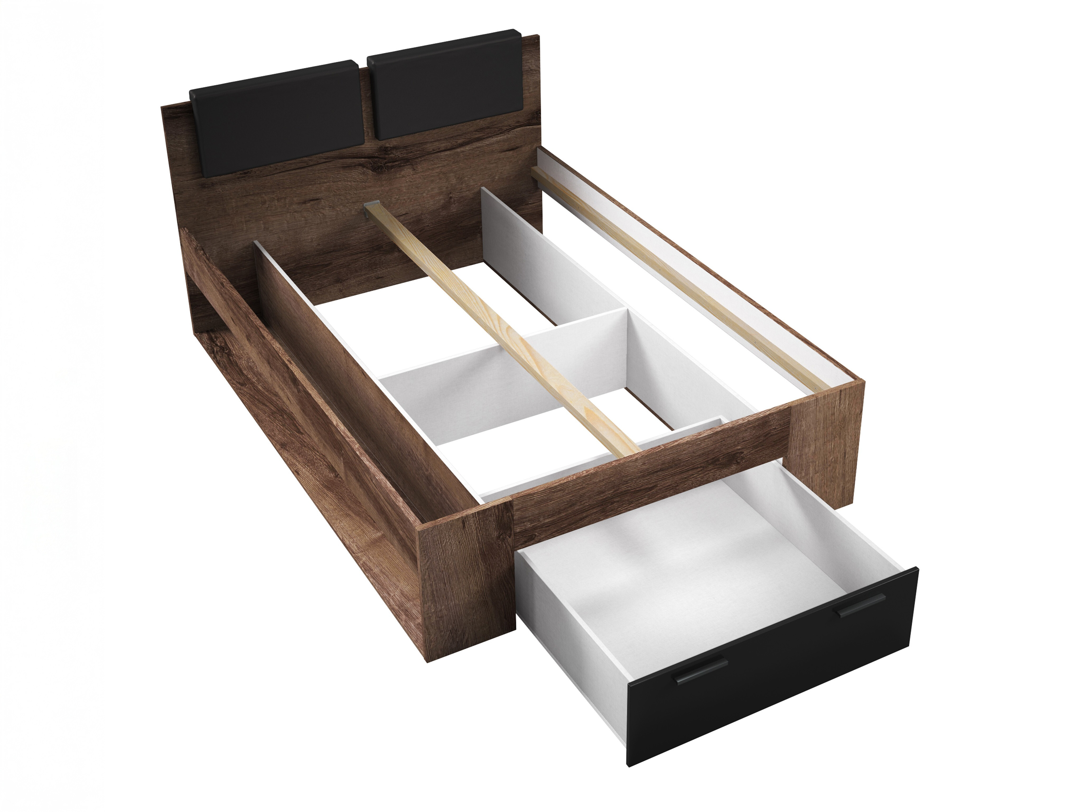 Bett Levruvu 106 (Monastery Eichenholzoptik + Schwarz glänzend)