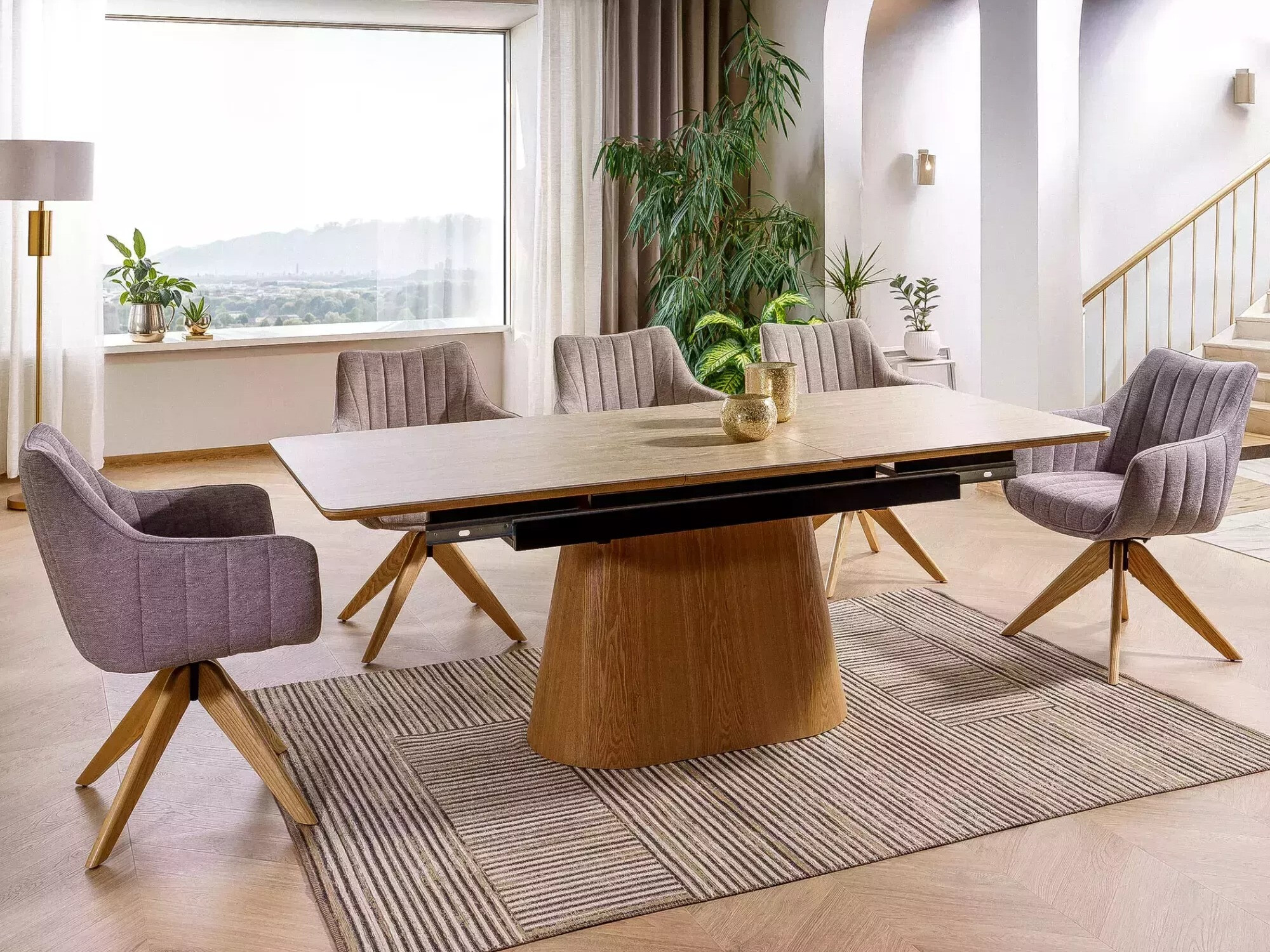 Tisch Detroit 932 (Heller Travertin + Eichenholzoptik)