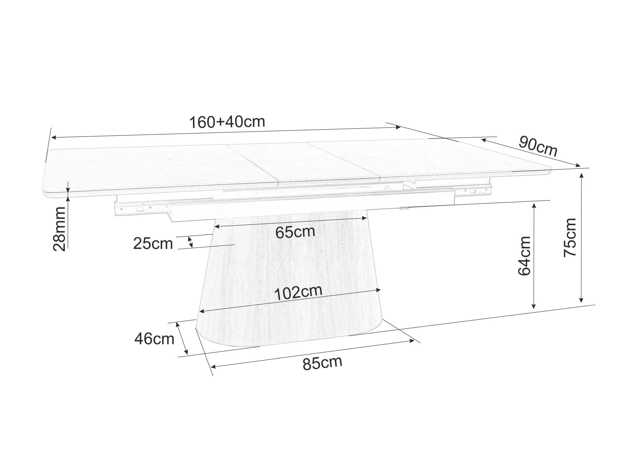 Tisch Detroit 932 (Schwarz + Walnussholzoptik)