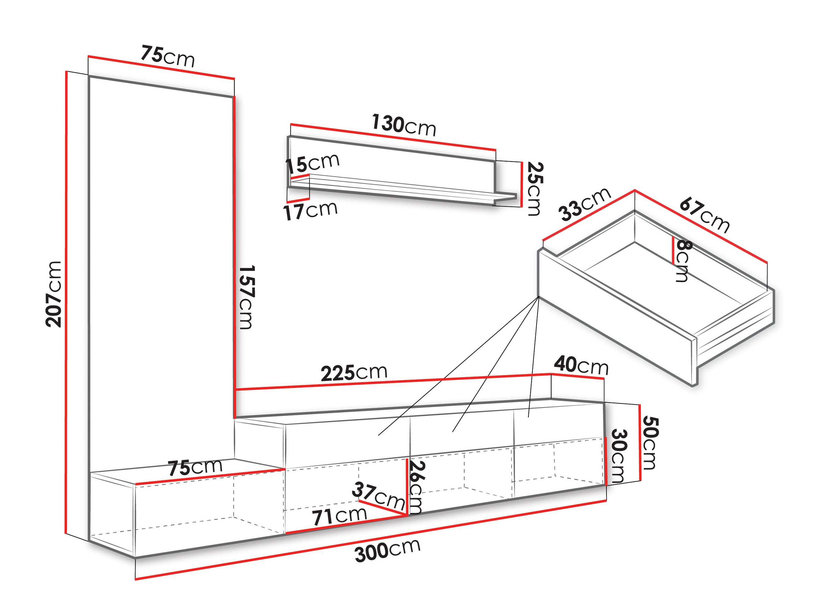 Wohnzimmer-Sets Comfivo Munium II (Weiß + Eichenholzoptik)
