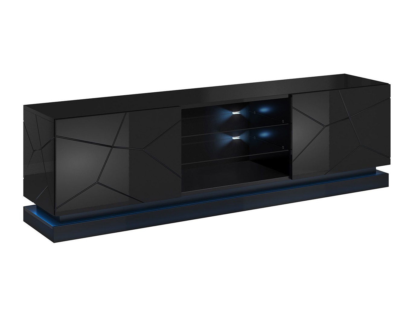 TV-Möbel Charlotte 128 (Schwarz + Schwarz glänzend)