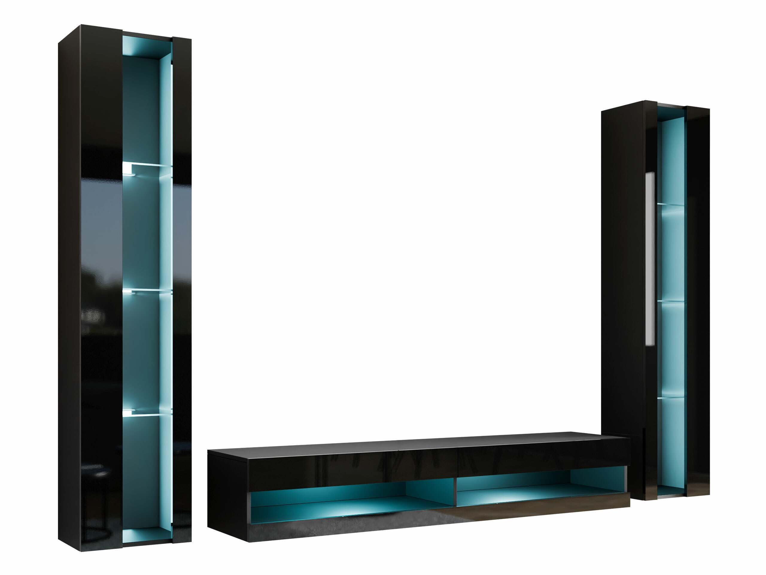 Wohnzimmer-Sets Venenou 112 (Schwarz + Schwarz glänzend)