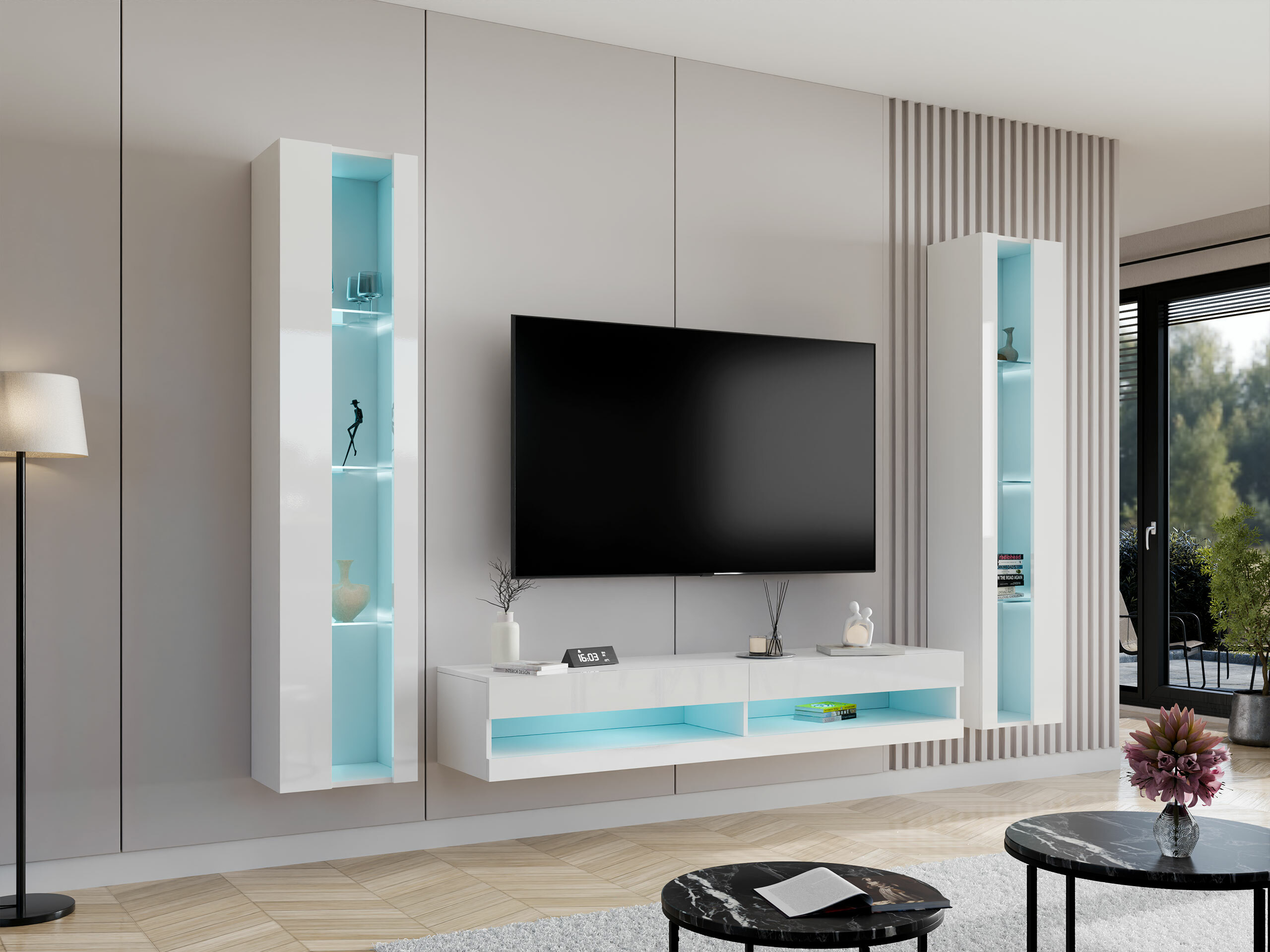 Wohnzimmer-Sets Venenou 112 (Weiß + Weiß glänzend)