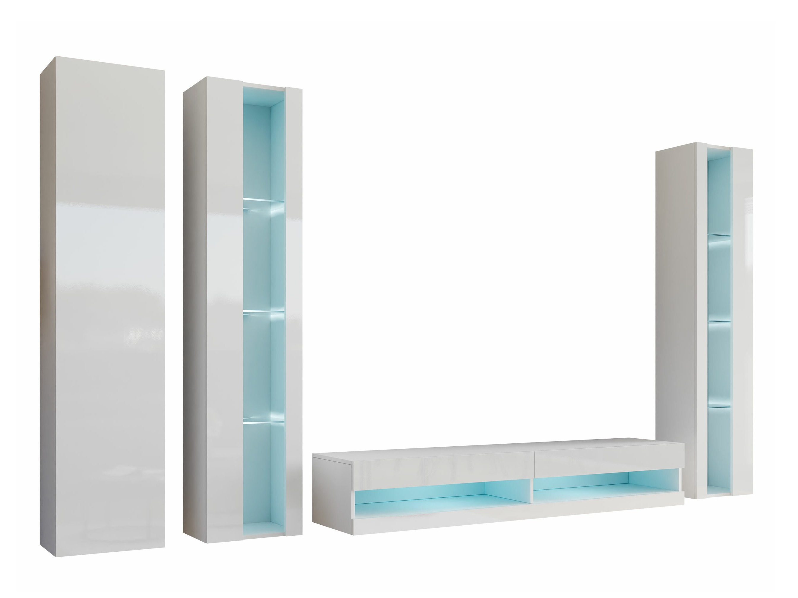 Wohnzimmer-Sets Venenou 116 (Weiß + Weiß glänzend)