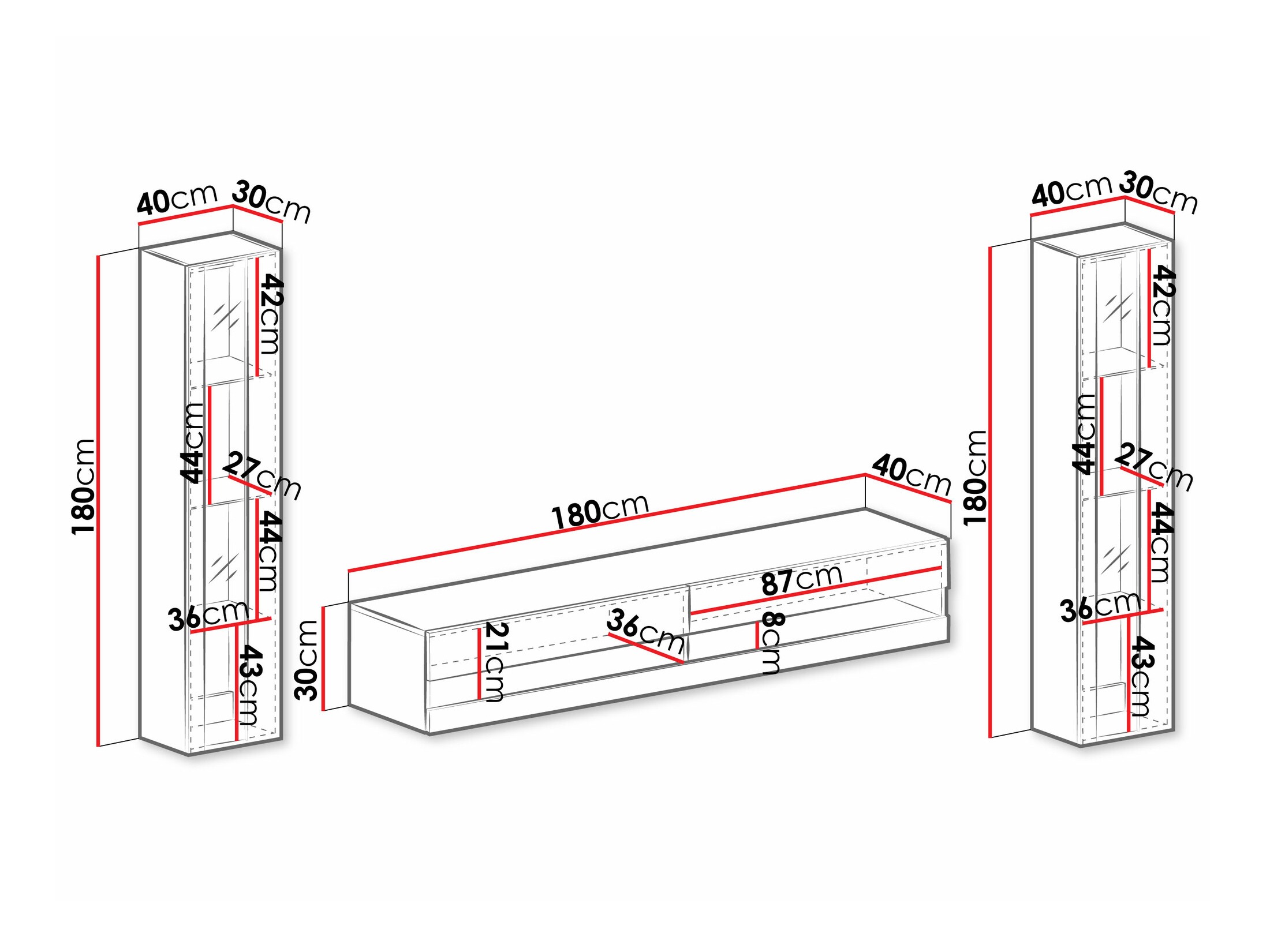 Wohnzimmer-Sets Vilrin V (Schwarz + Schwarz glänzend)