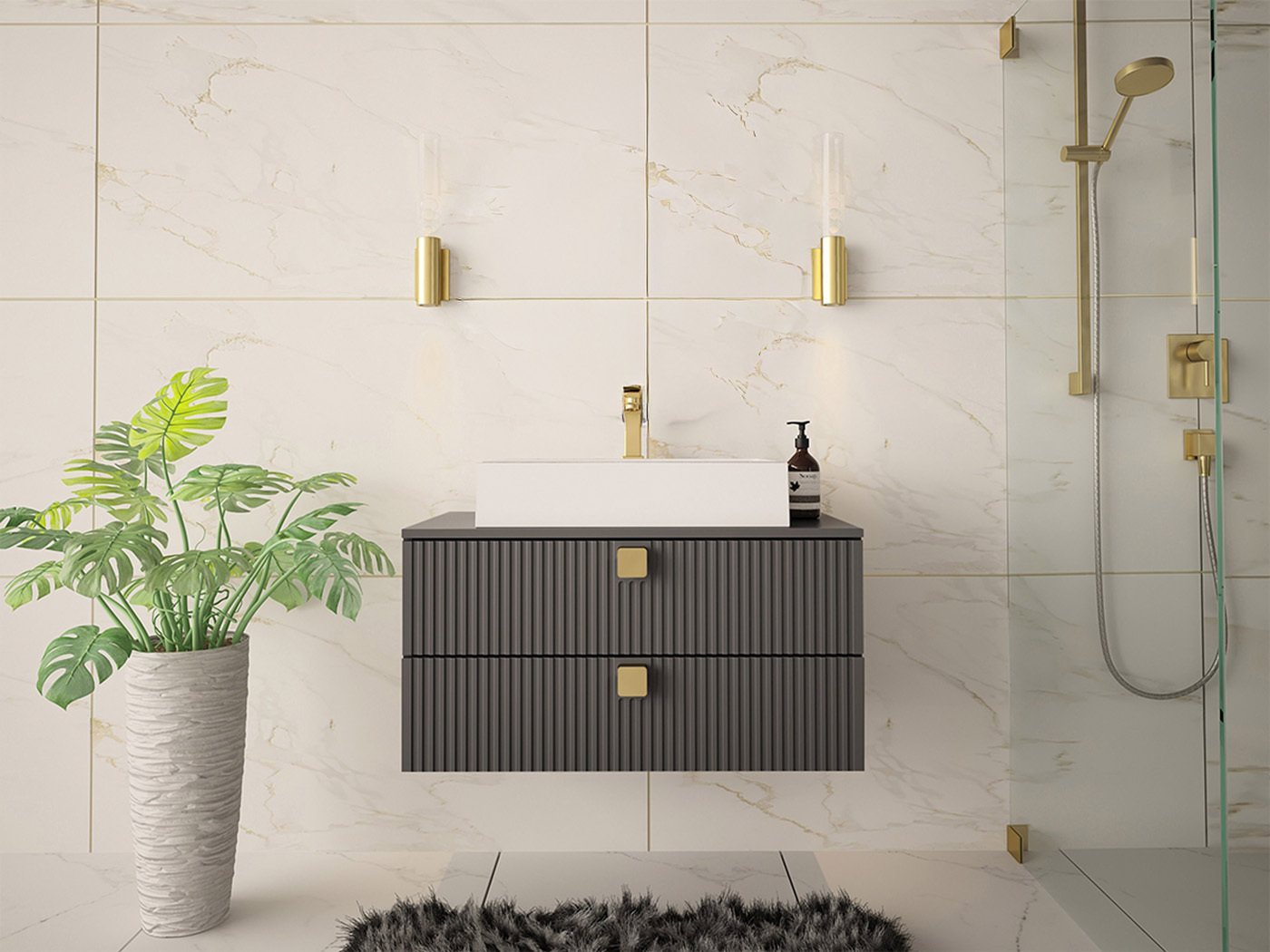 Hängeschrank für Waschbecken Panium (Grau)