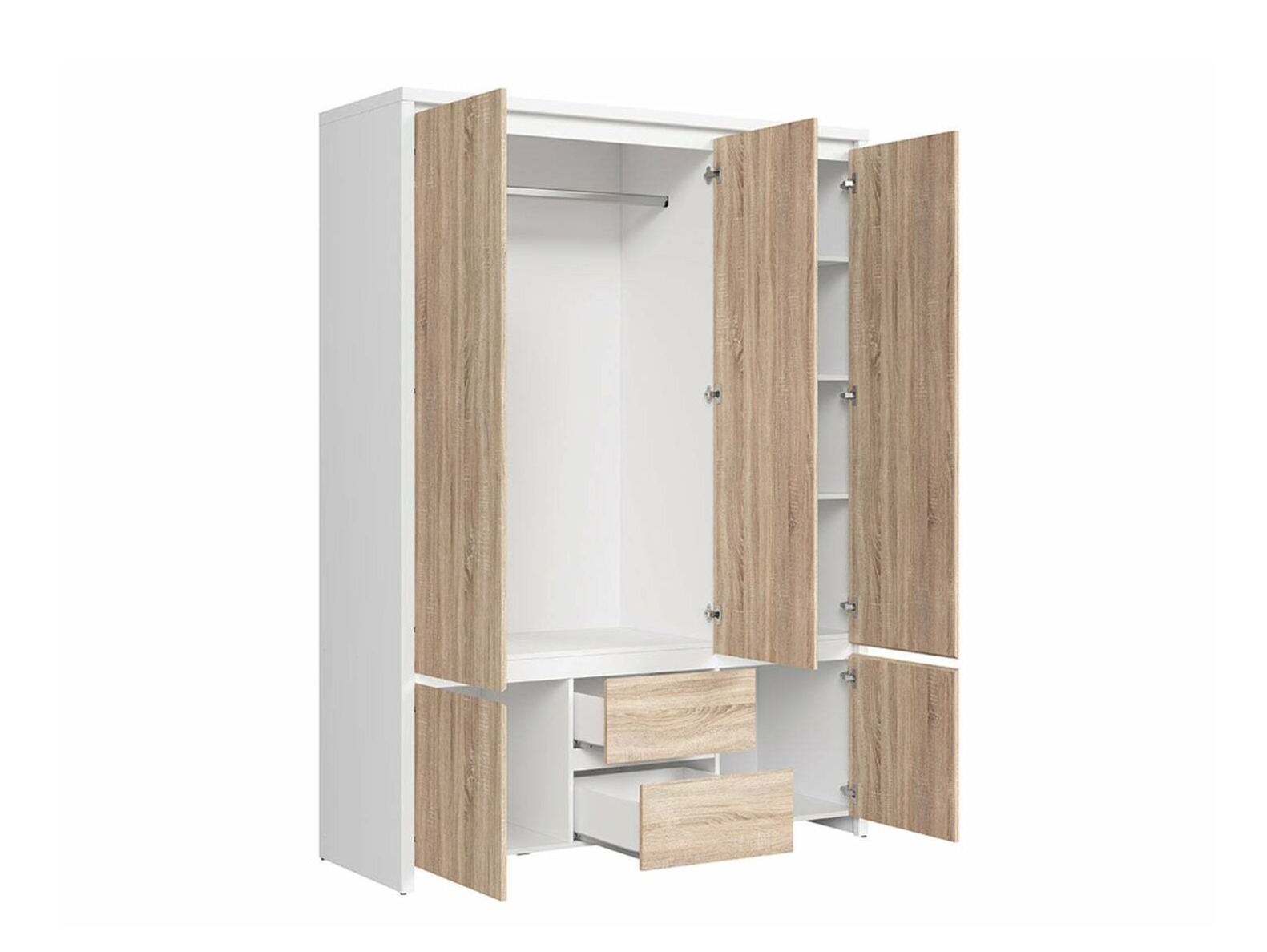 Kleiderschrank Nolroma 118 (Weiß + Sonoma Eichenholzoptik)