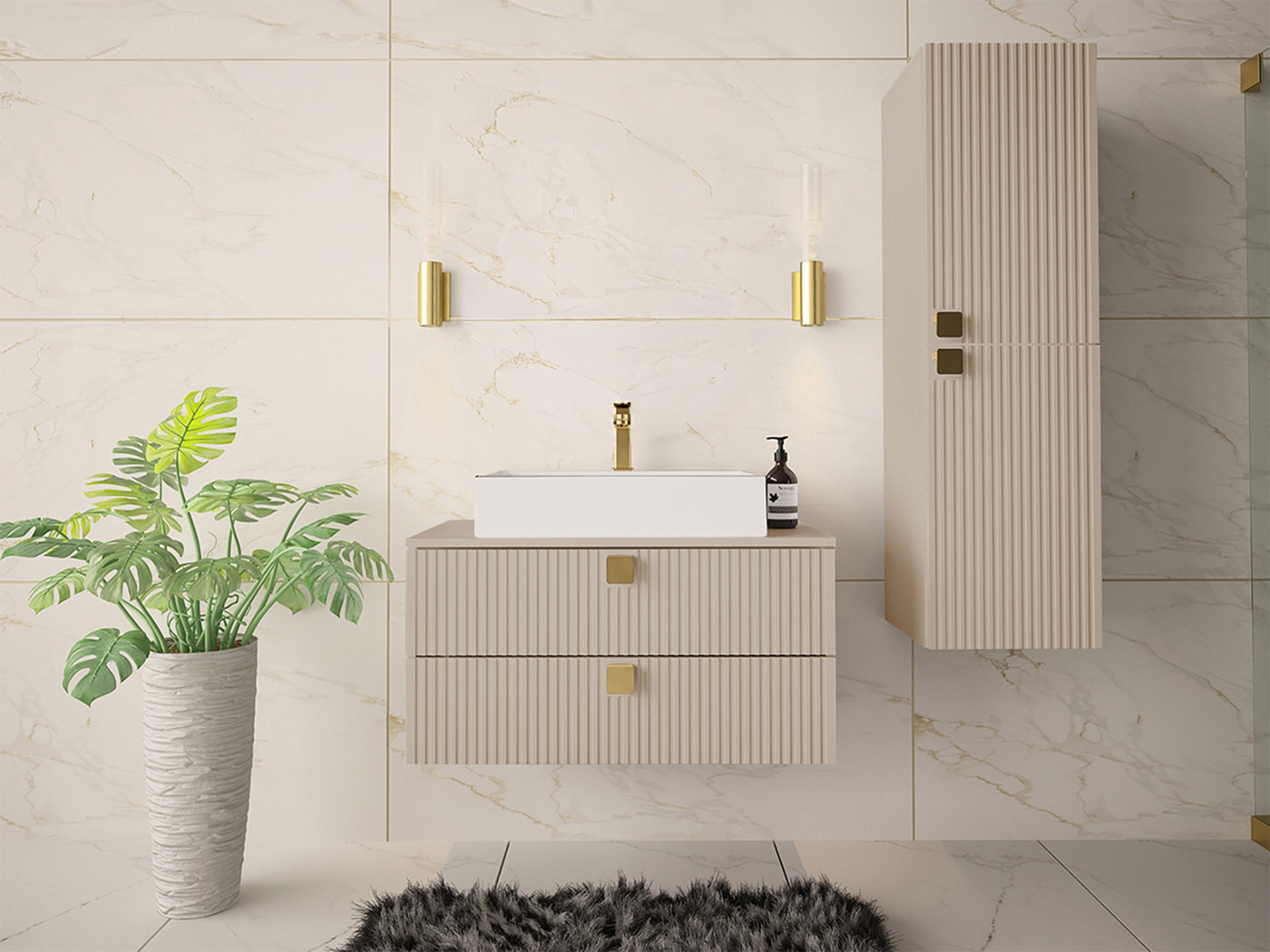 Wandhängeschrank für Badezimmer Panium (Hellbraun)