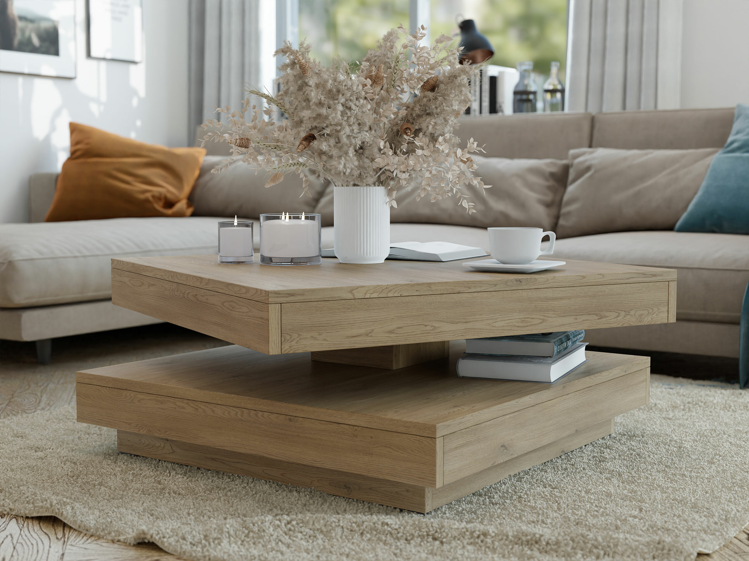 Couchtisch-Transformer Comfivo Pisces (Eichenholzoptik)