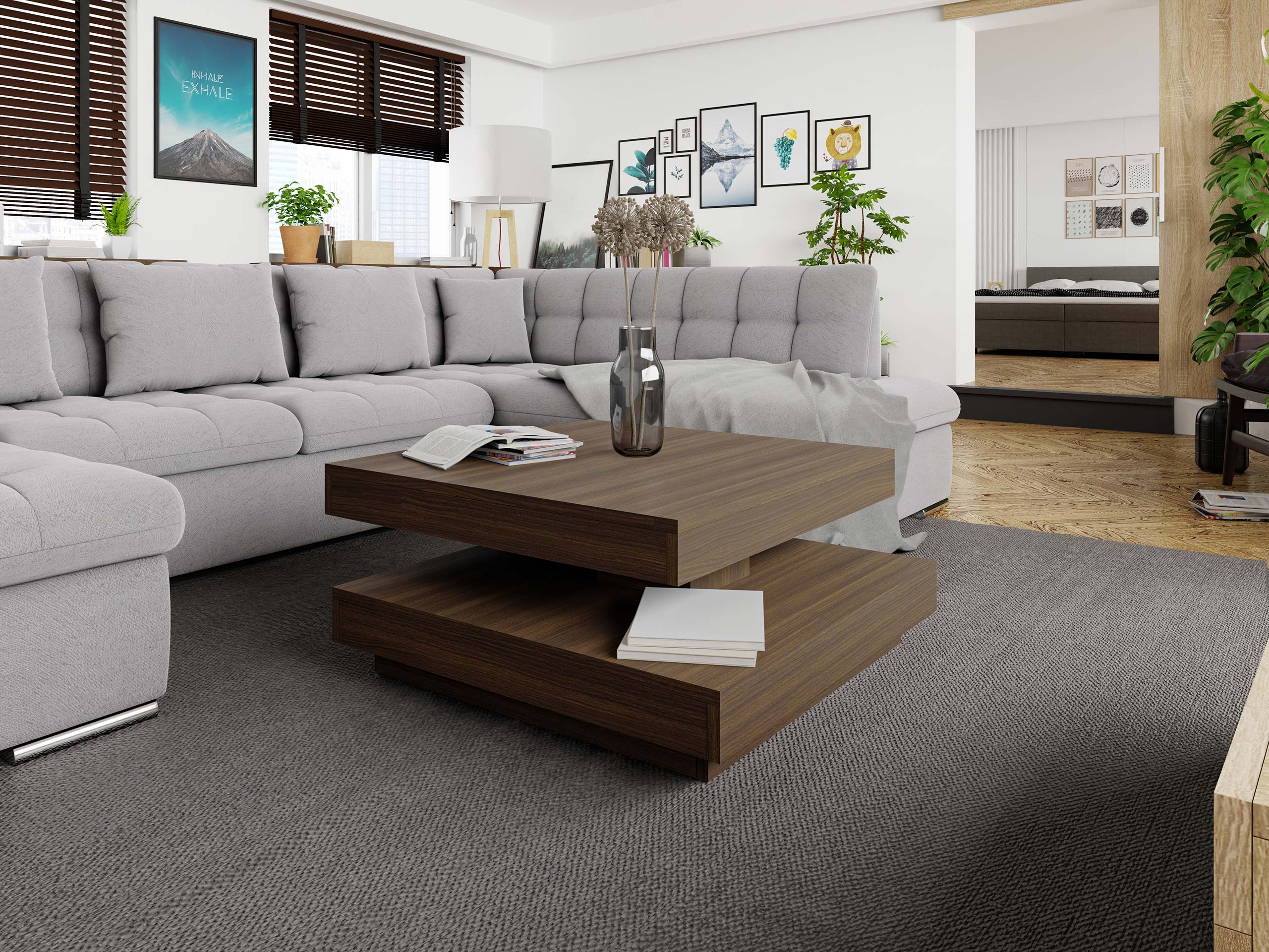 Couchtisch-Transformer Comfivo Pisces (Walnussholzoptik)