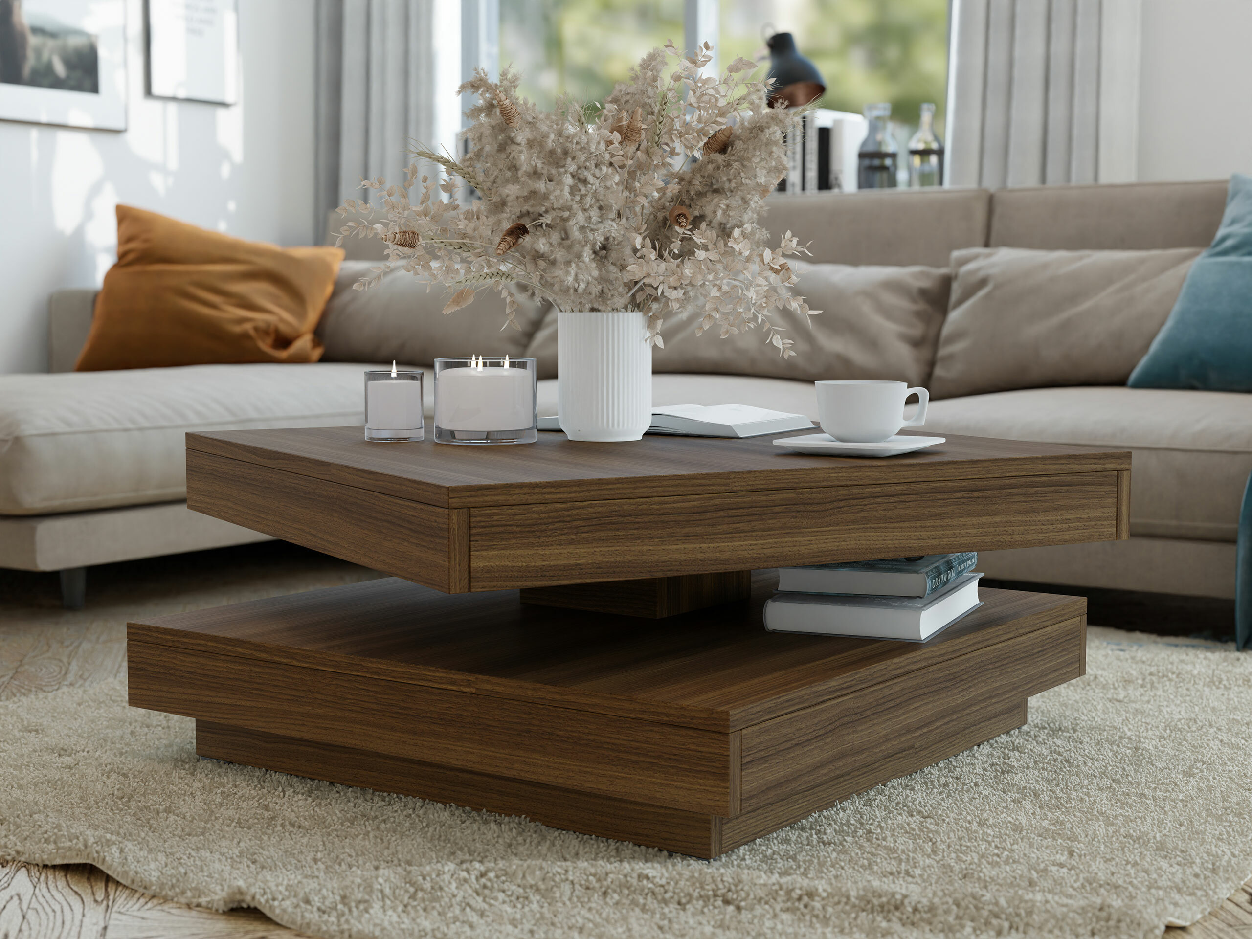 Couchtisch-Transformer Comfivo Pisces (Walnussholzoptik)