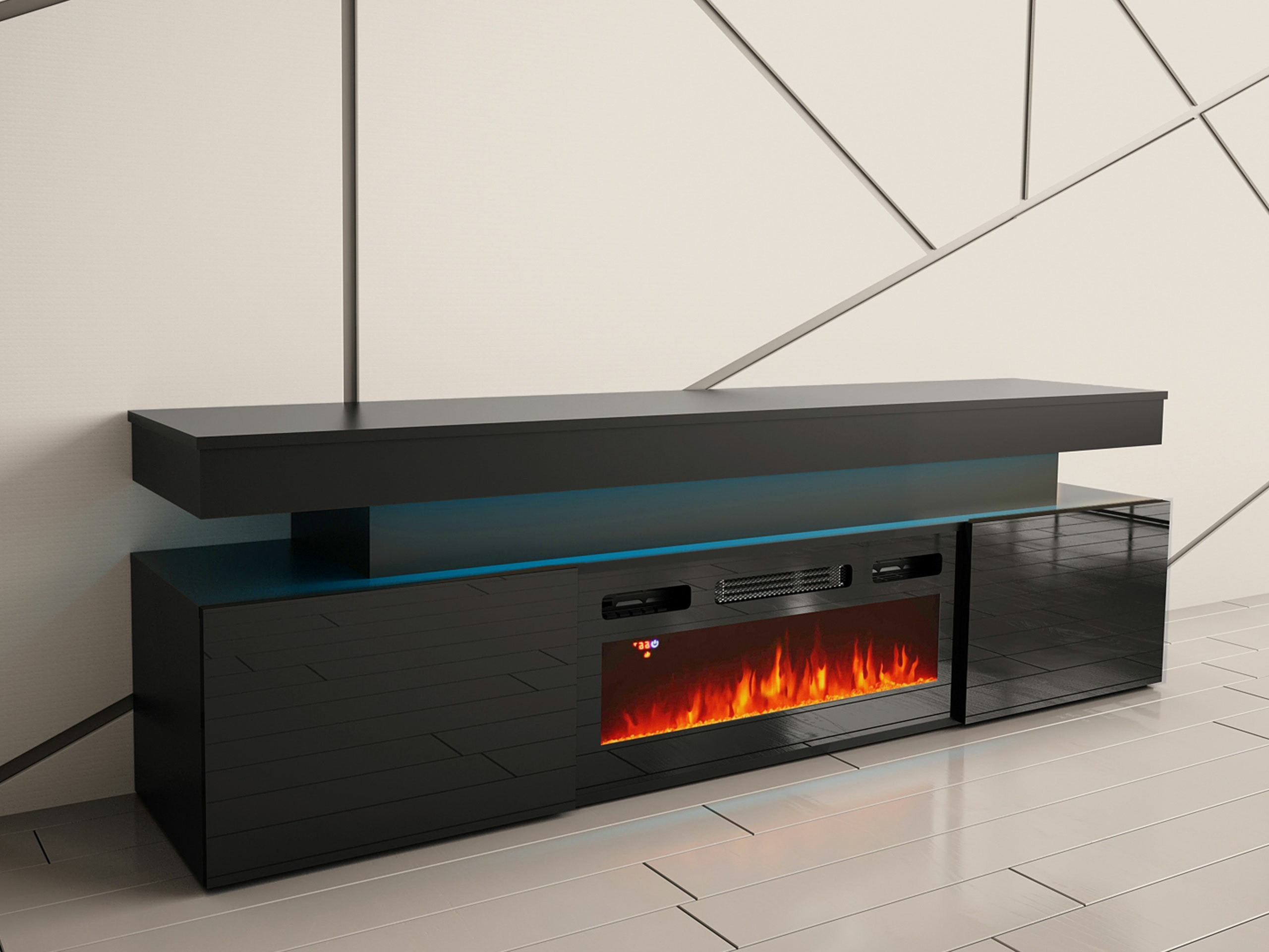 TV-Möbel Monfero 104 (Schwarz + Schwarz glänzend)