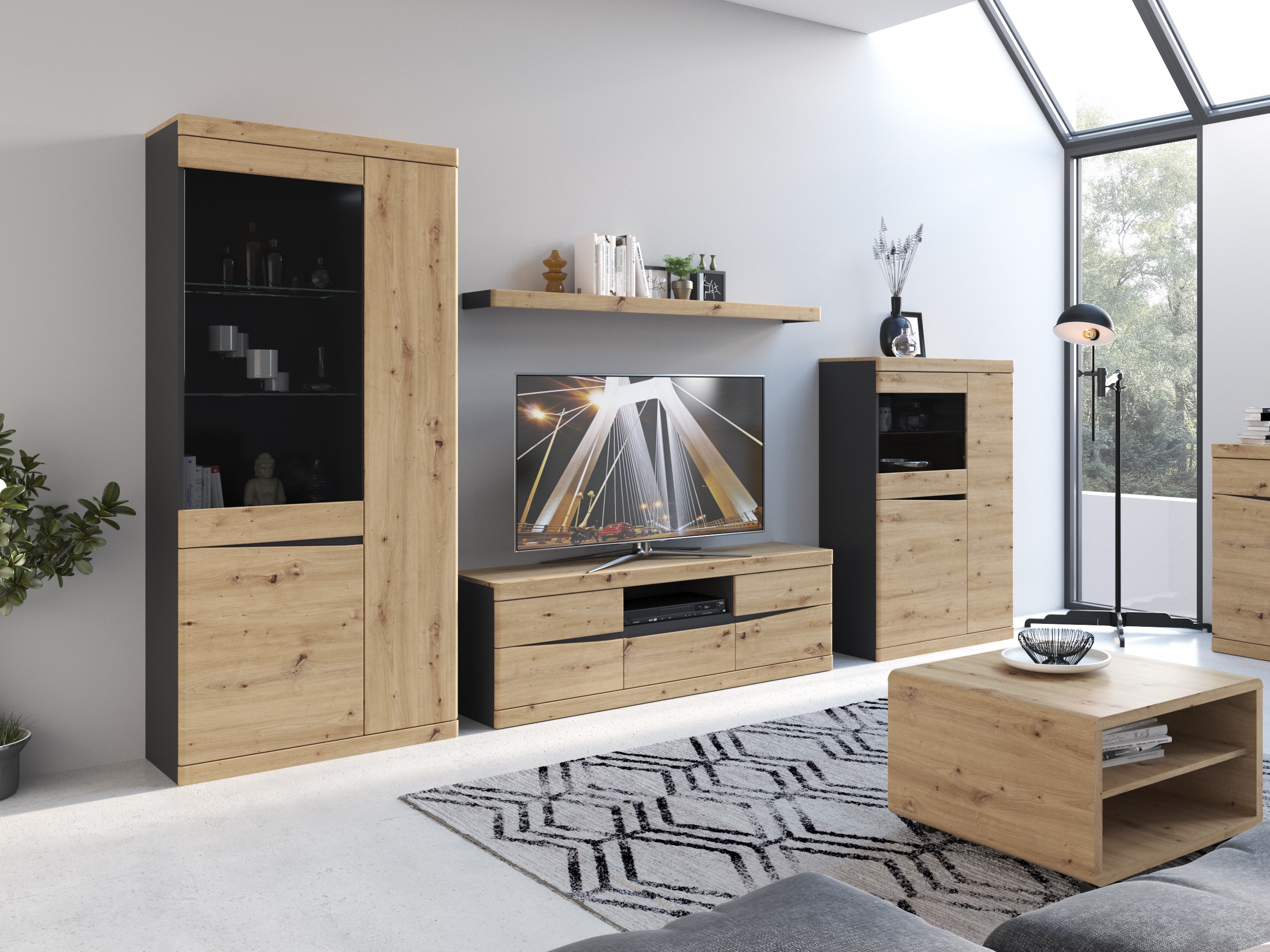 Regal Venlori 128 (Anthrazit + Artisan Eichenholzoptik)