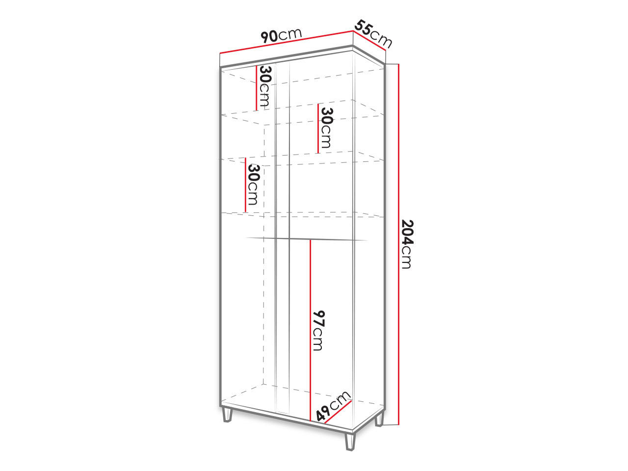 Kleiderschrank Livseri 114 (Weiß + Weiß glänzend + Helles Holz)