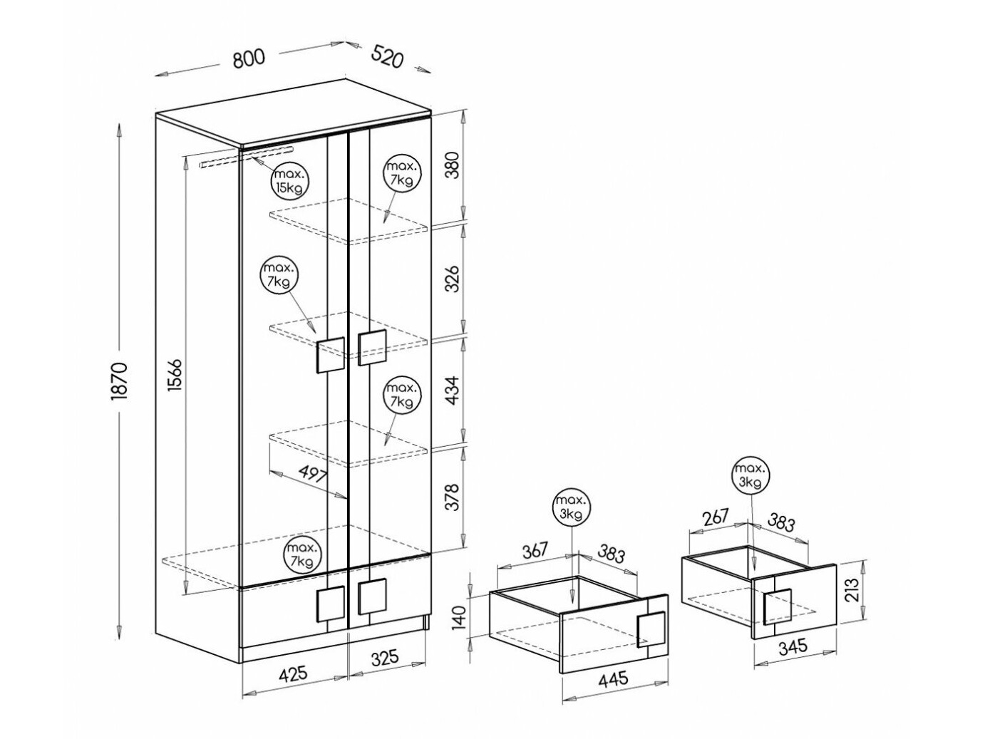 Kleiderschrank Elmenou 100 (Weiß + Anthrazit)