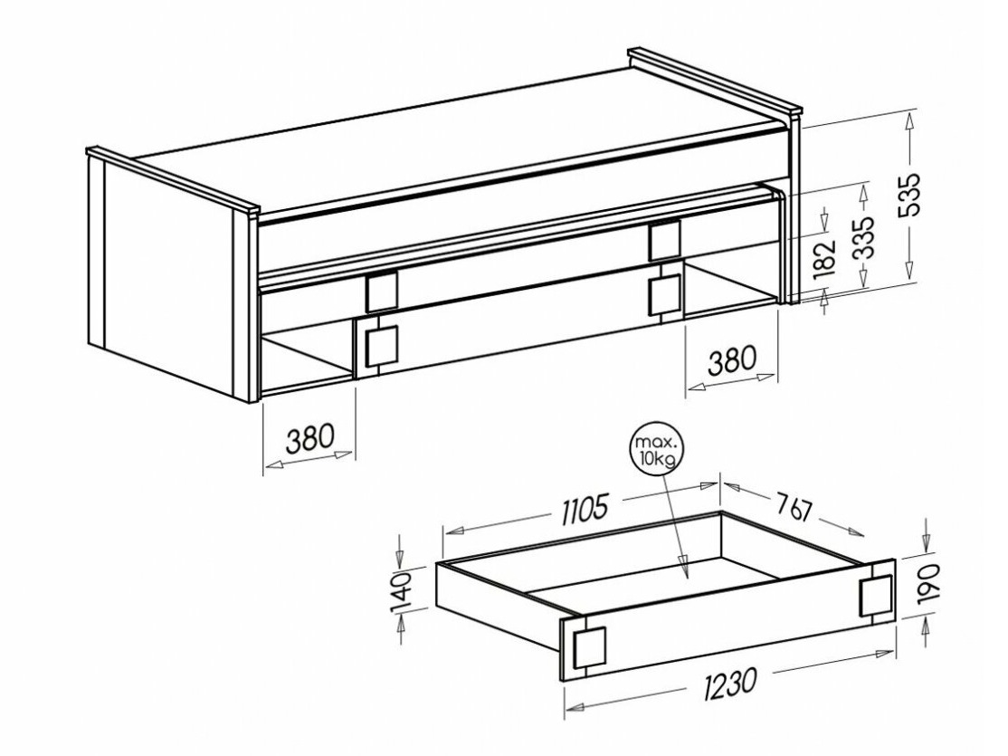 Bett Elmenou 115 (Weiß + Anthrazit)