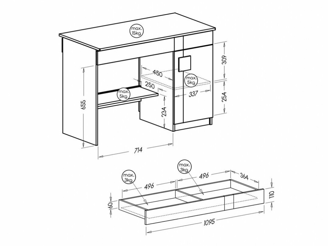 Bürotisch Elmenou 105 (Weiß + Anthrazit)