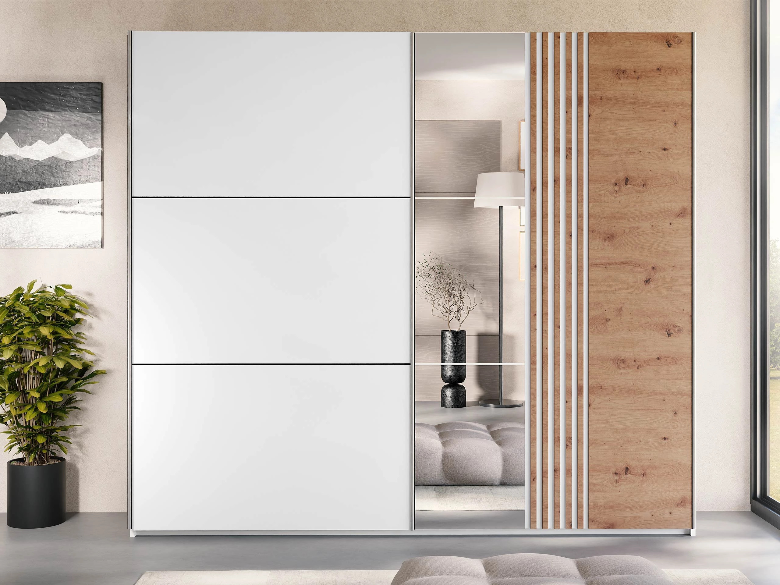 Kleiderschrank Honolulu 254 (Weiß + Wotan Eiche)