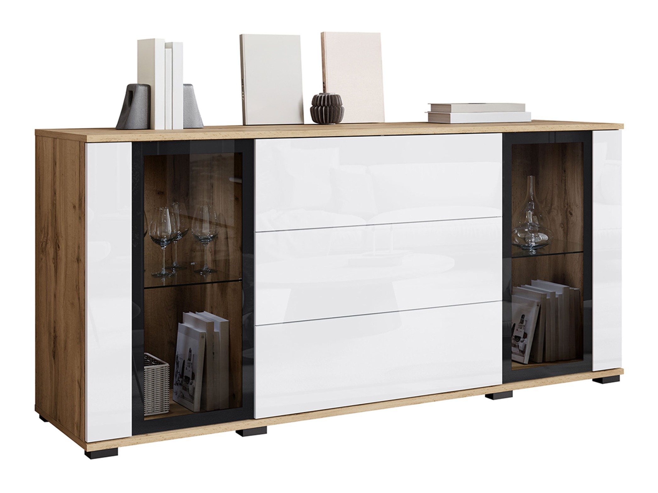 Kommoden Torcame 101 (Wotan Eiche + Weiß glänzend)