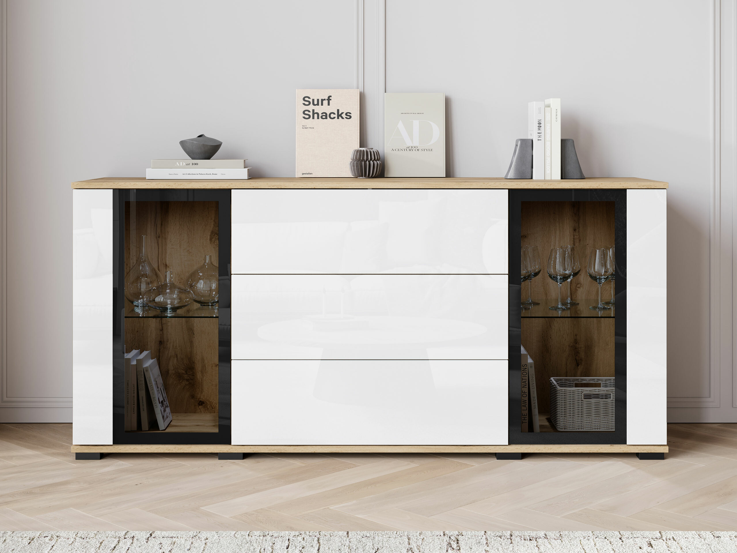 Kommoden Torcame 101 (Wotan Eiche + Weiß glänzend)