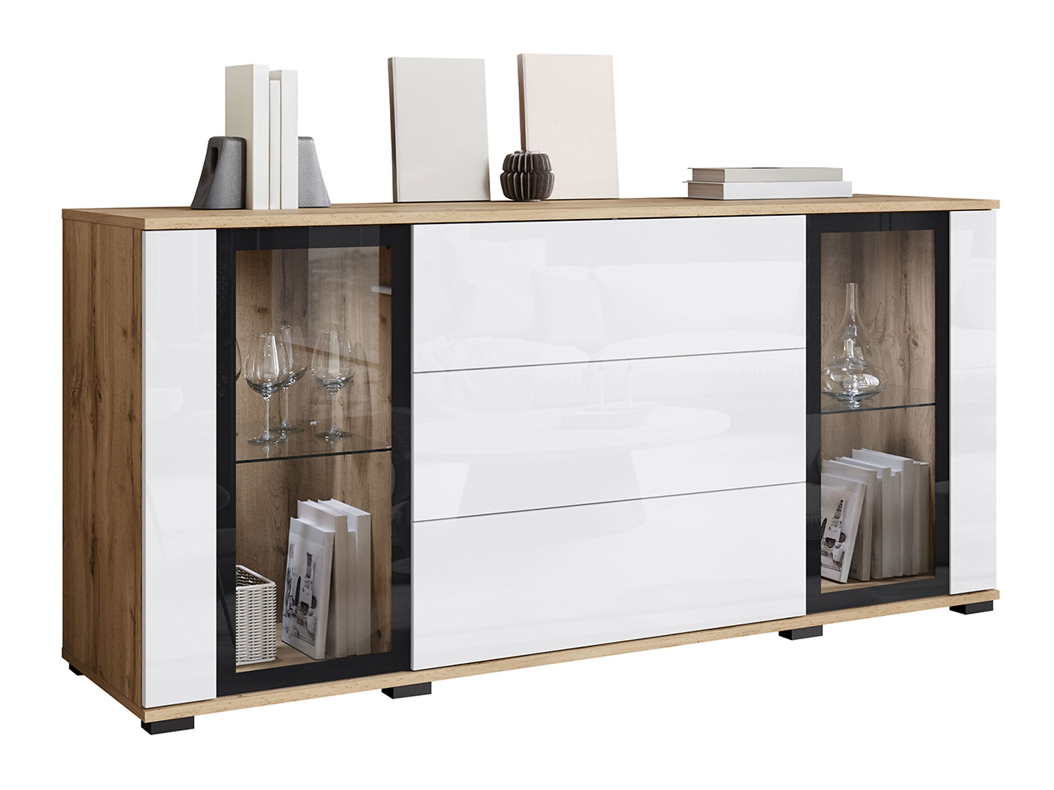 Kommoden Torcame 101 (Wotan Eiche + Weiß glänzend)