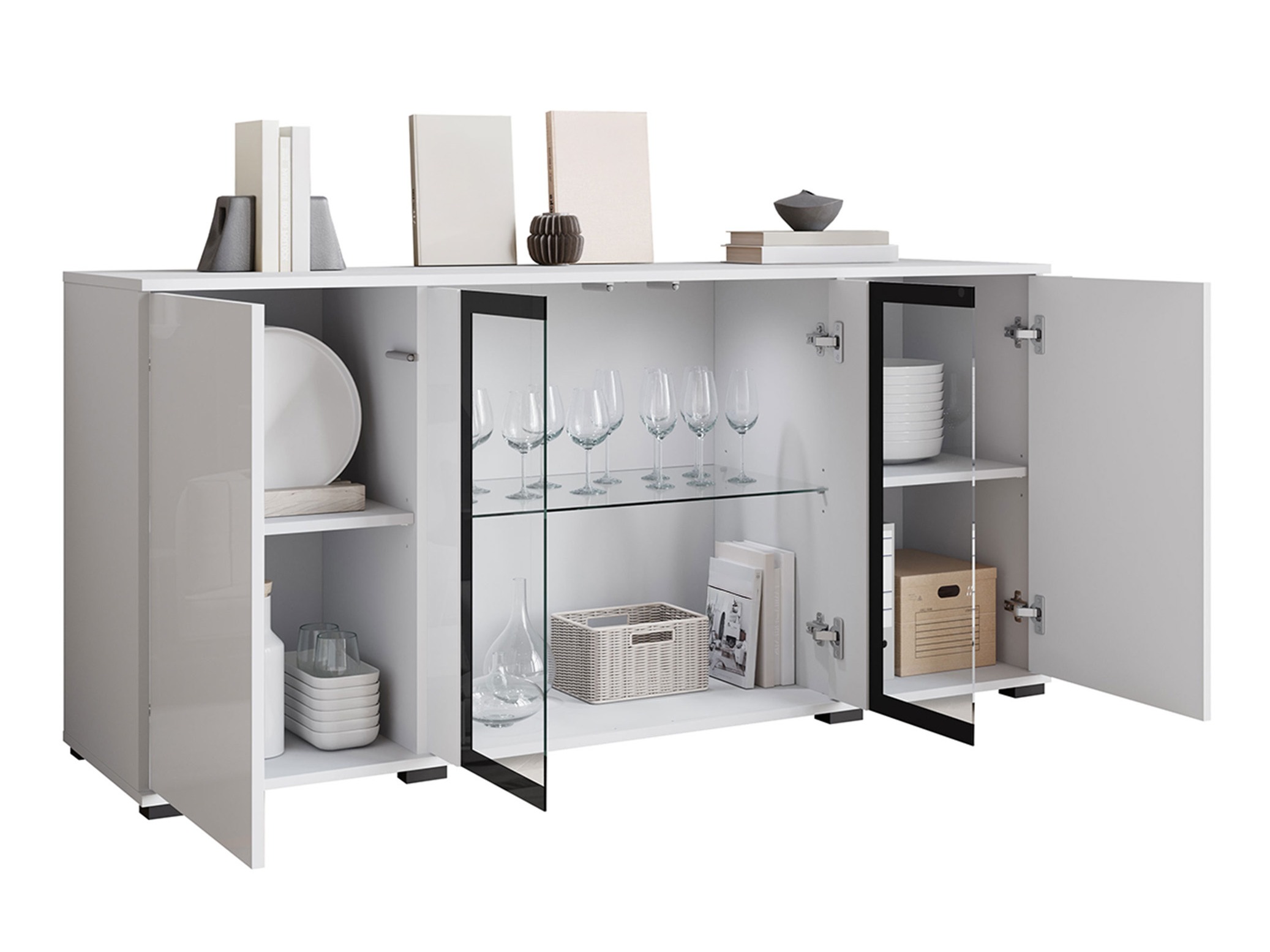 Sideboard Torcame 102 (Weiß + Weiß glänzend)