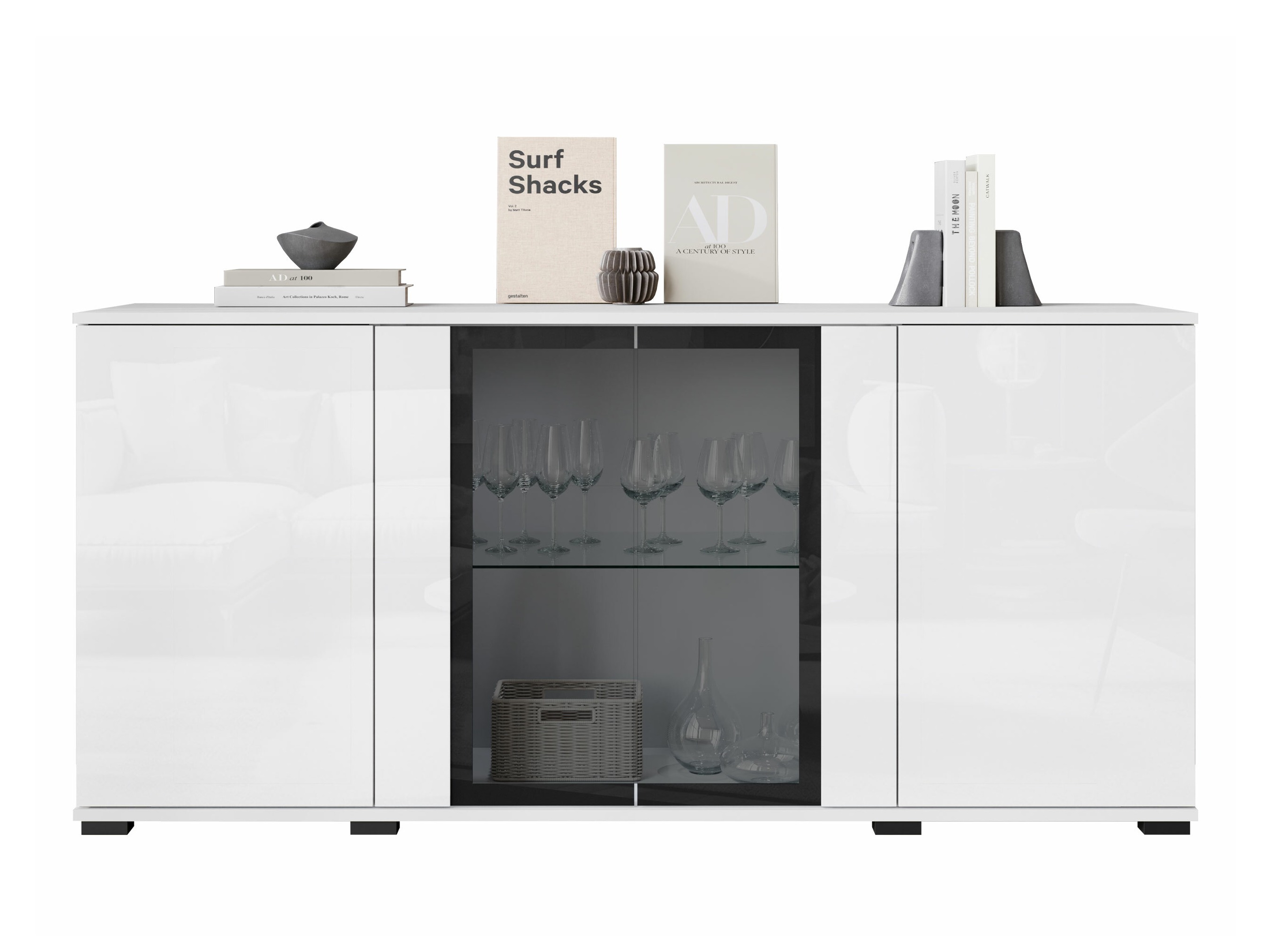 Sideboard Torcame 102 (Weiß + Weiß glänzend)